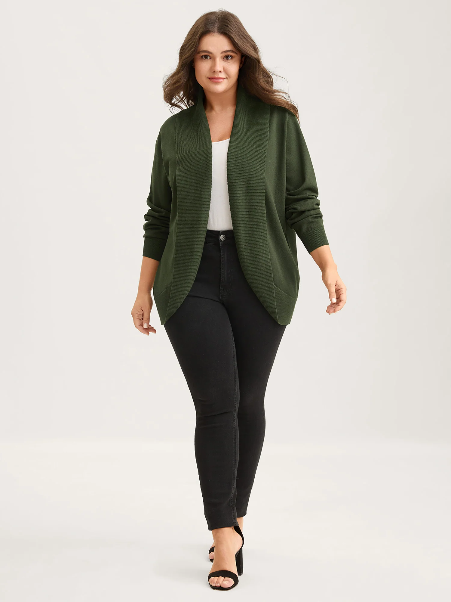Arc Hem Folded Collar Drop Shoulder Cardigan - Image 3