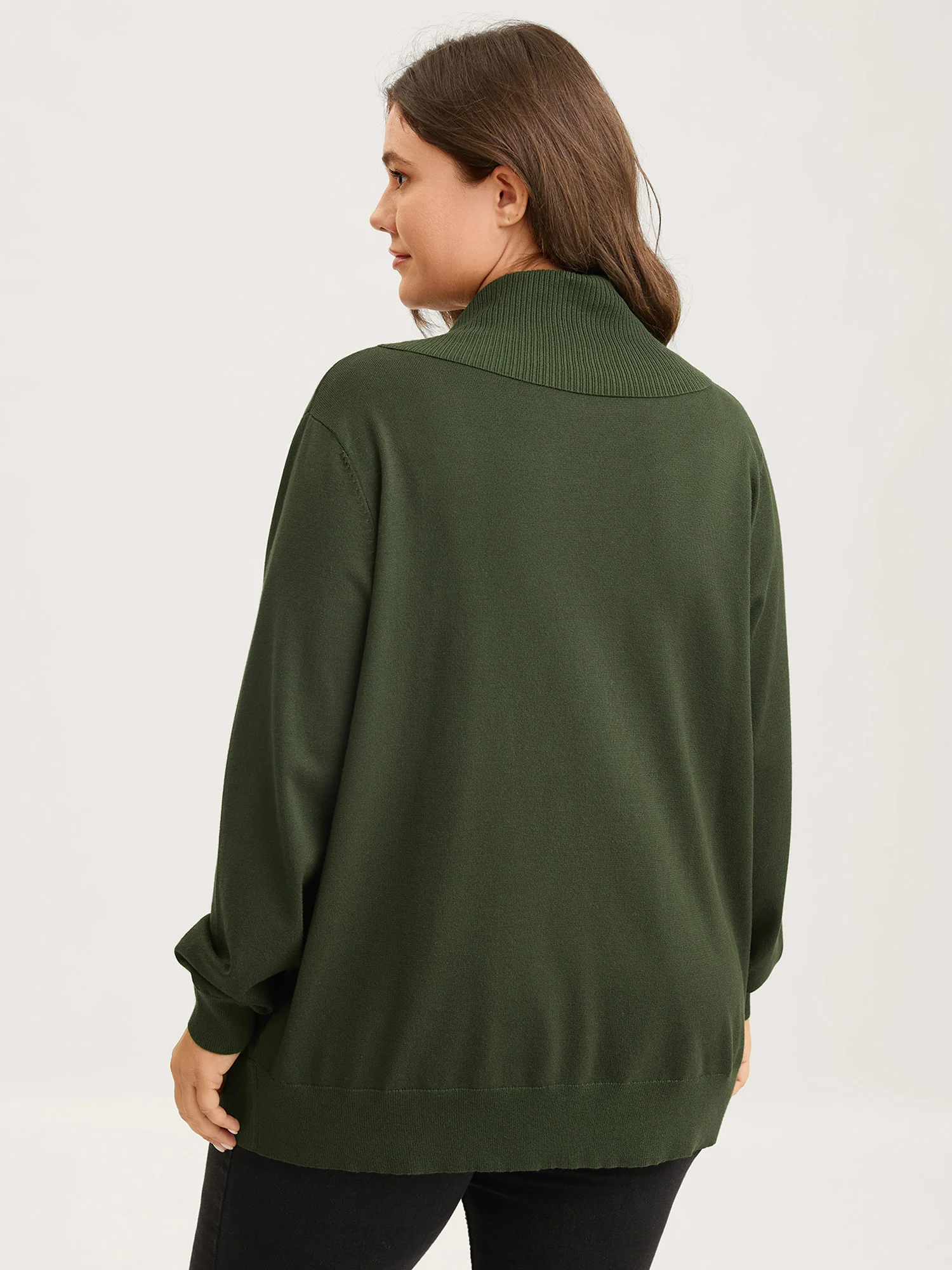 Arc Hem Folded Collar Drop Shoulder Cardigan - Image 4