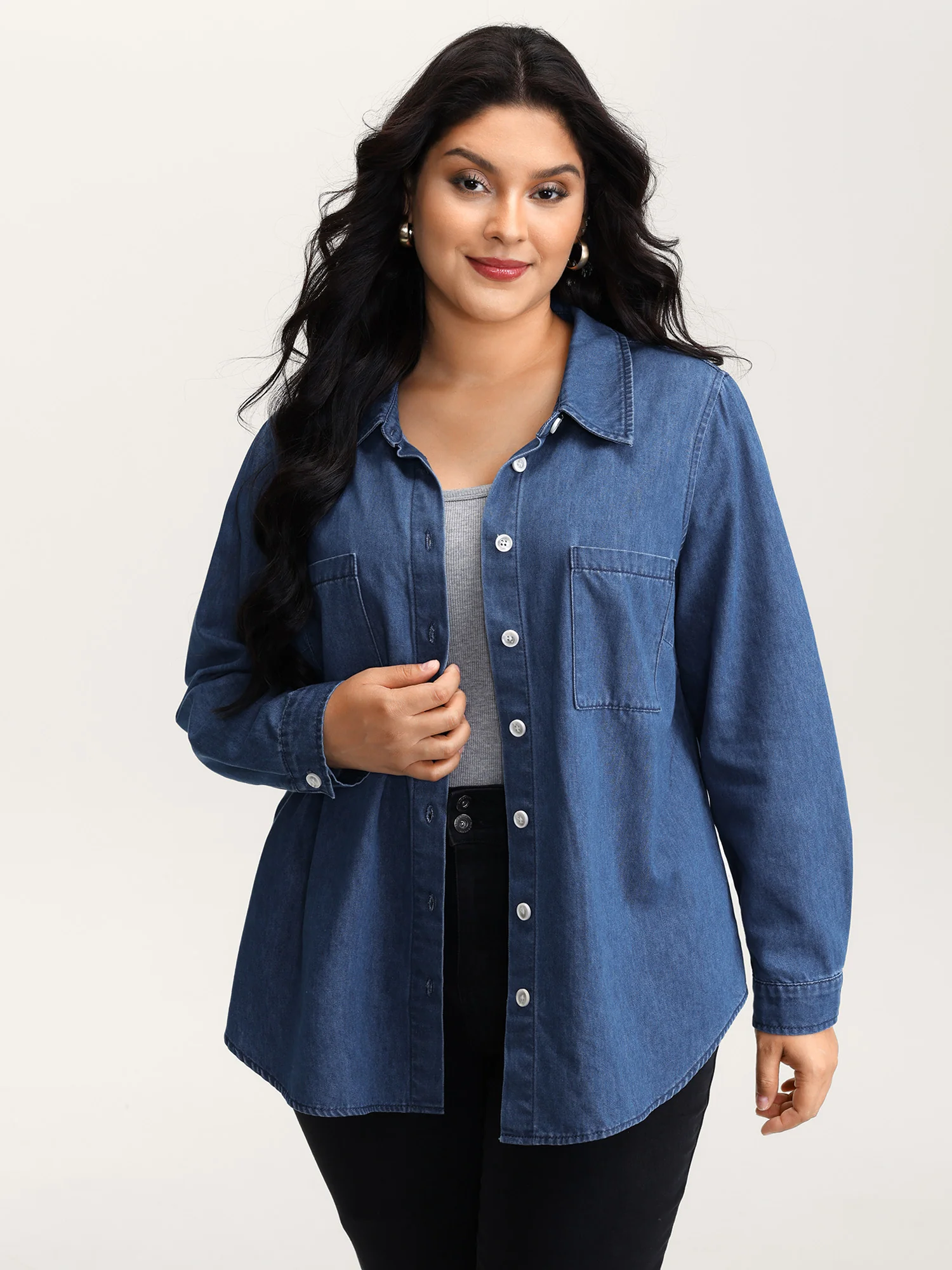 Arc Hem Pockets Denim Top