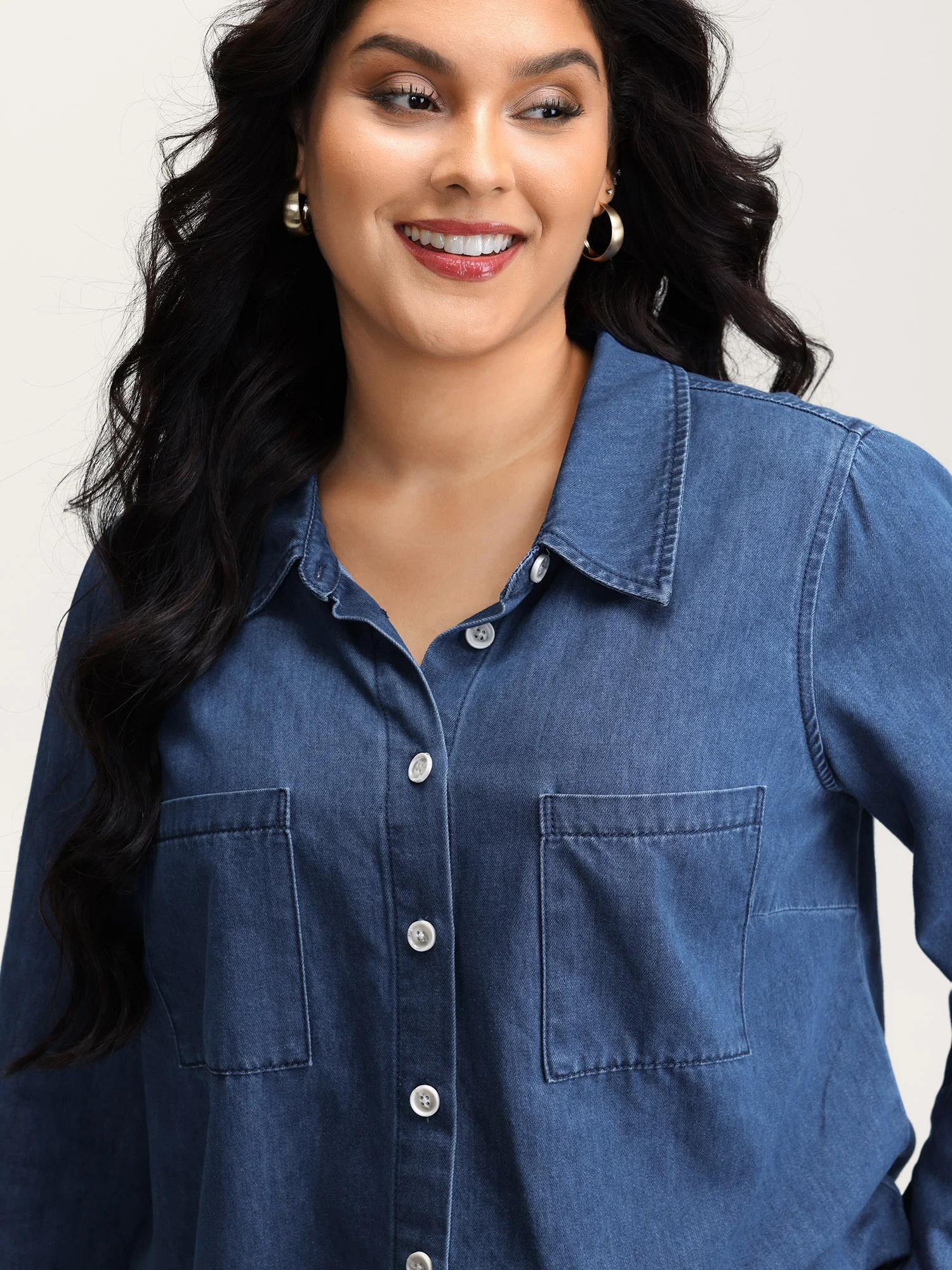 Arc Hem Pockets Denim Top - Image 2