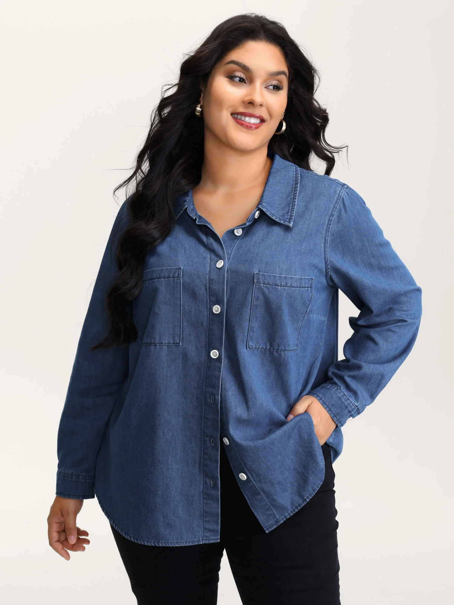 Arc Hem Pockets Denim Top - Image 3