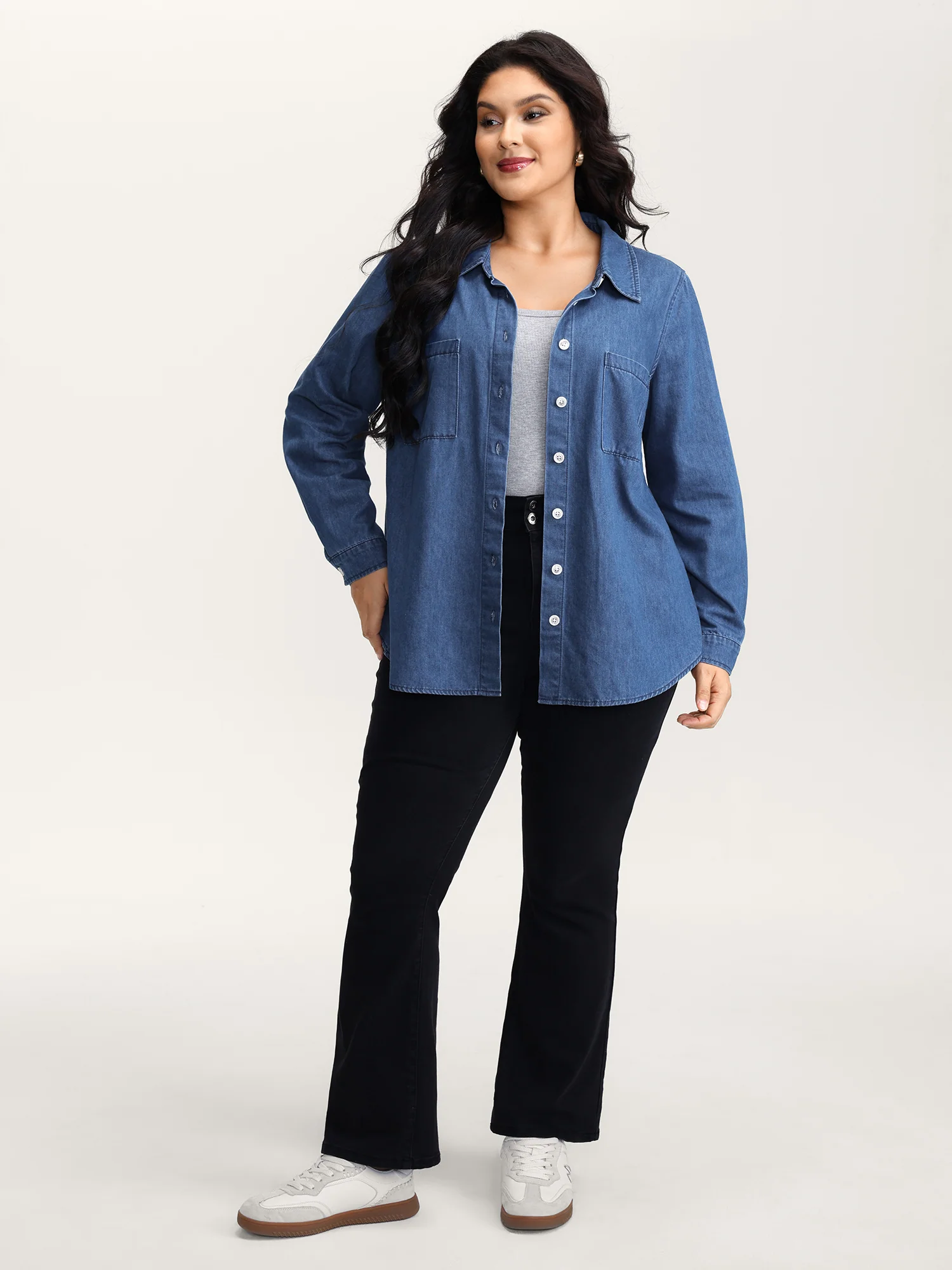 Arc Hem Pockets Denim Top - Image 4