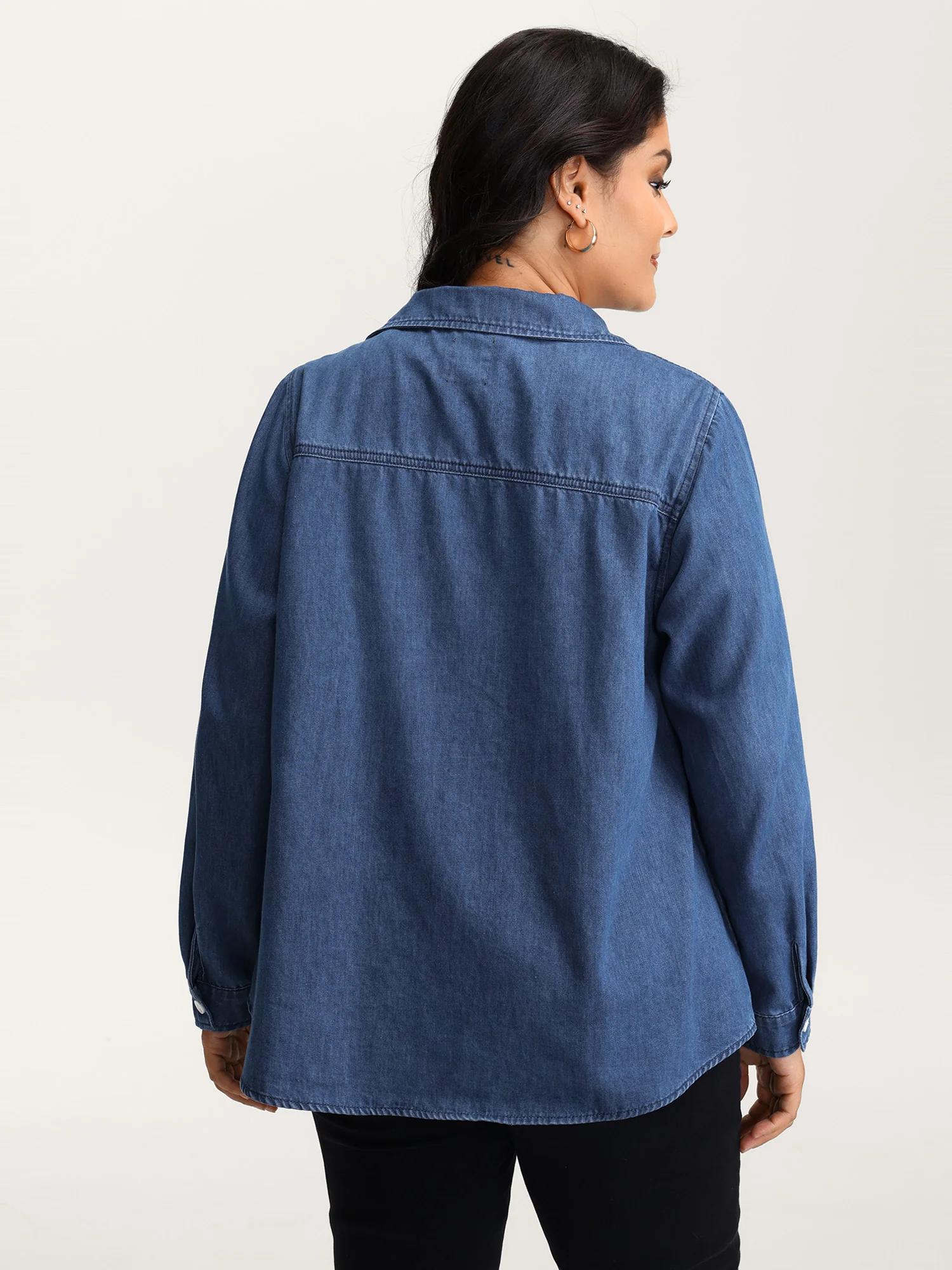 Arc Hem Pockets Denim Top - Image 5