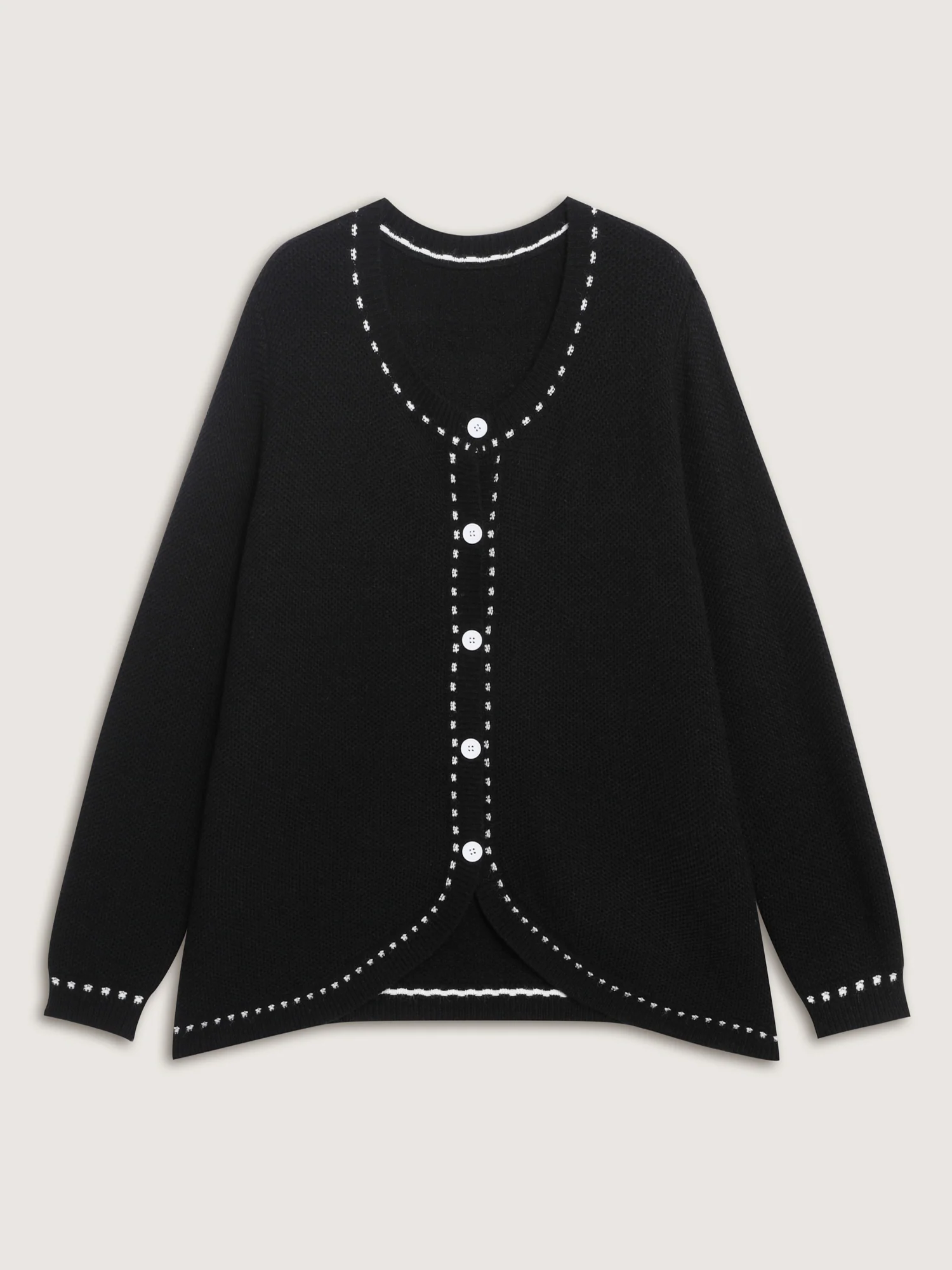 Arc Hem Textured Color Contrast Knit Cardigan - Image 8