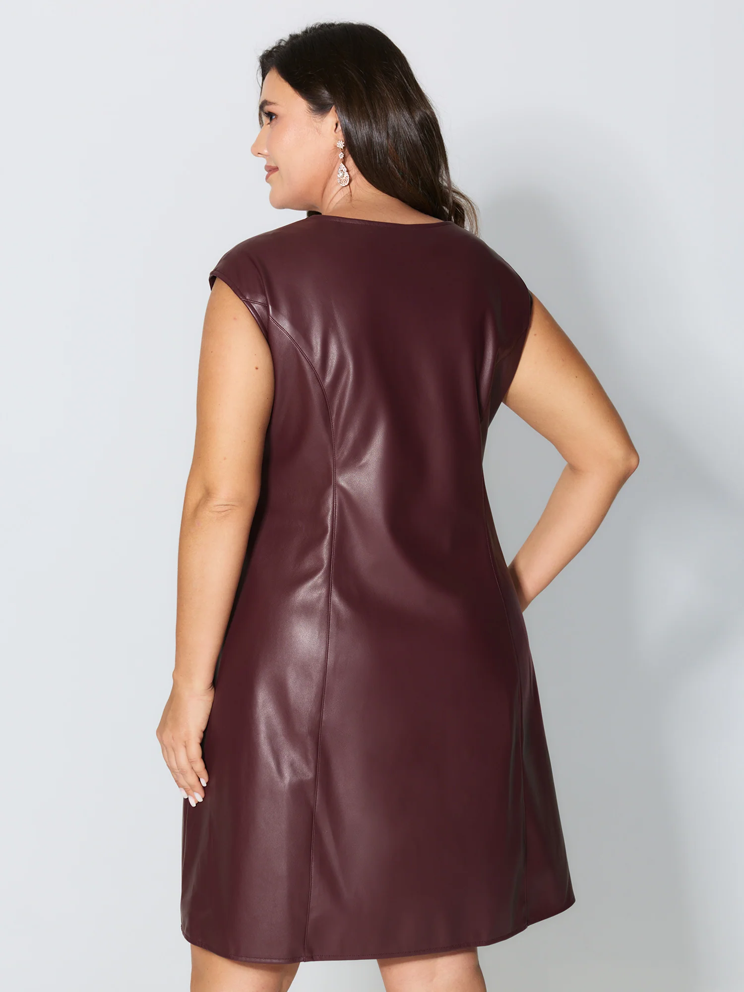 Artificial Leather Metal Detail Neckline Mini Dress - Image 5