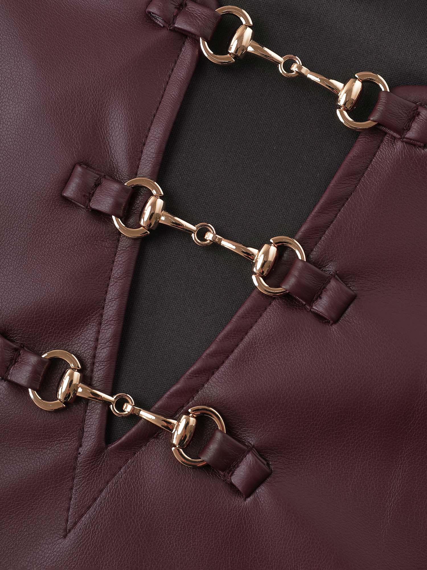 Artificial Leather Metal Detail Neckline Mini Dress - Image 6