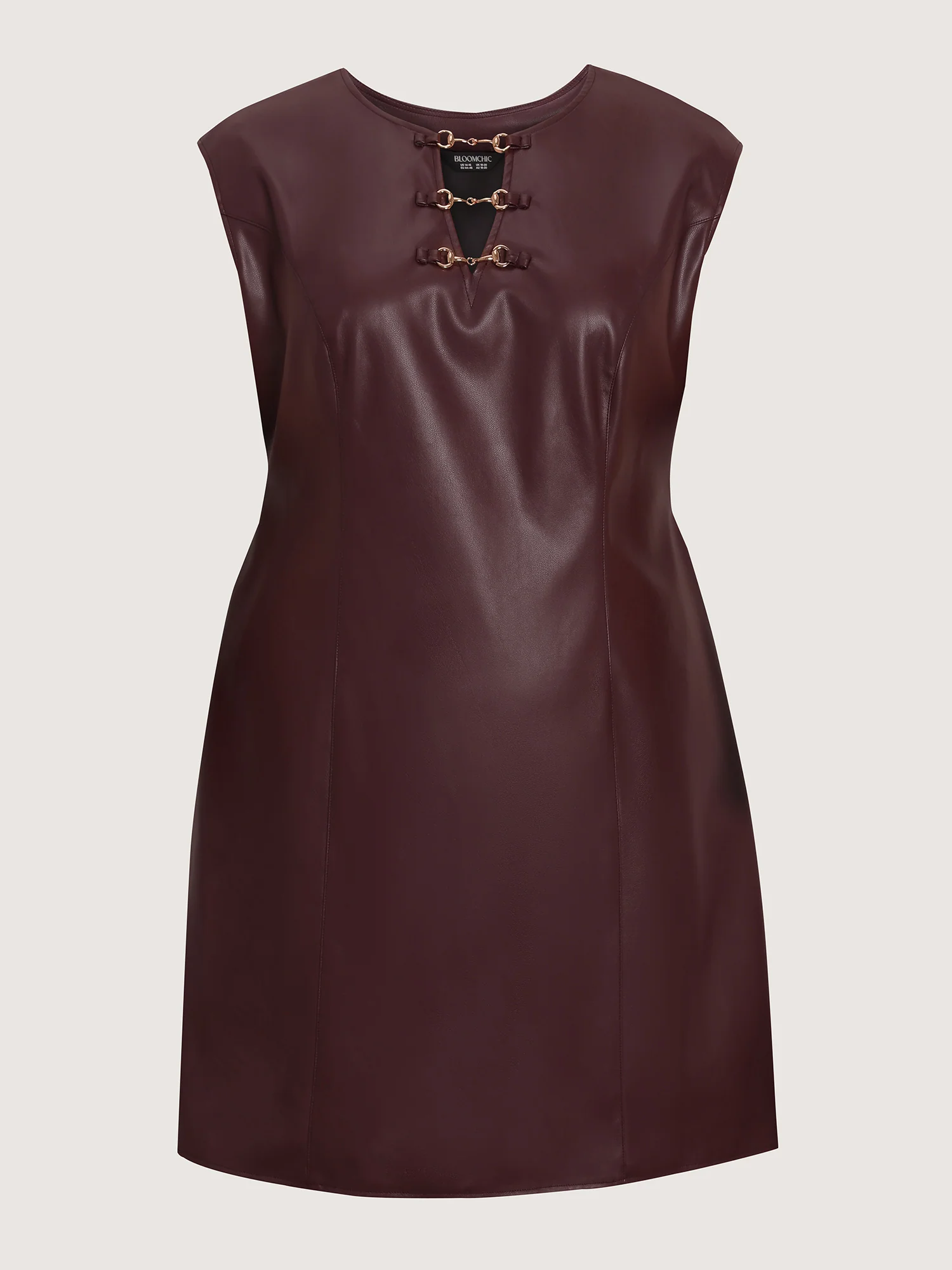 Artificial Leather Metal Detail Neckline Mini Dress - Image 8
