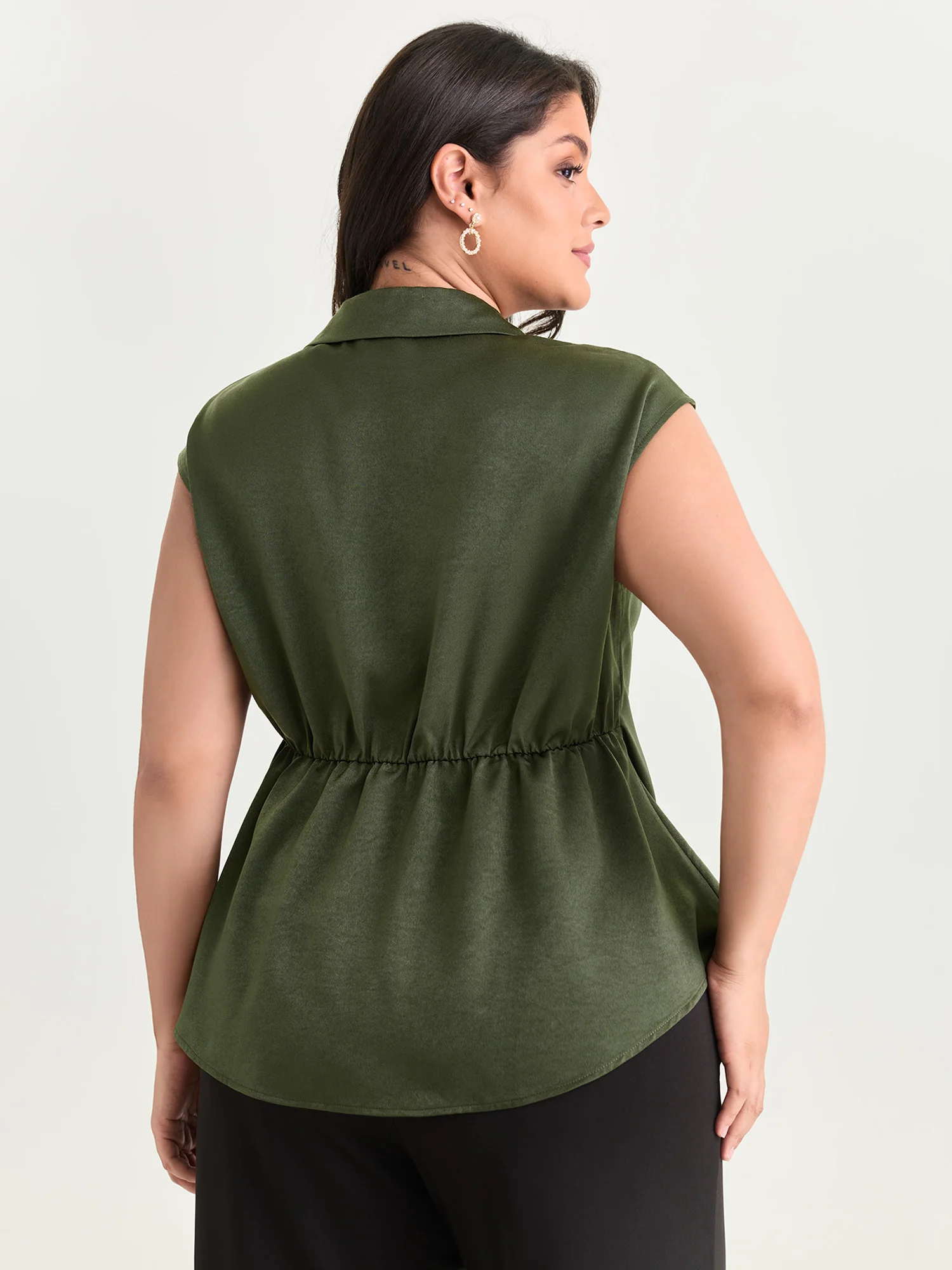 Asymmetric Hem Collared Wrap Blouse - Image 4