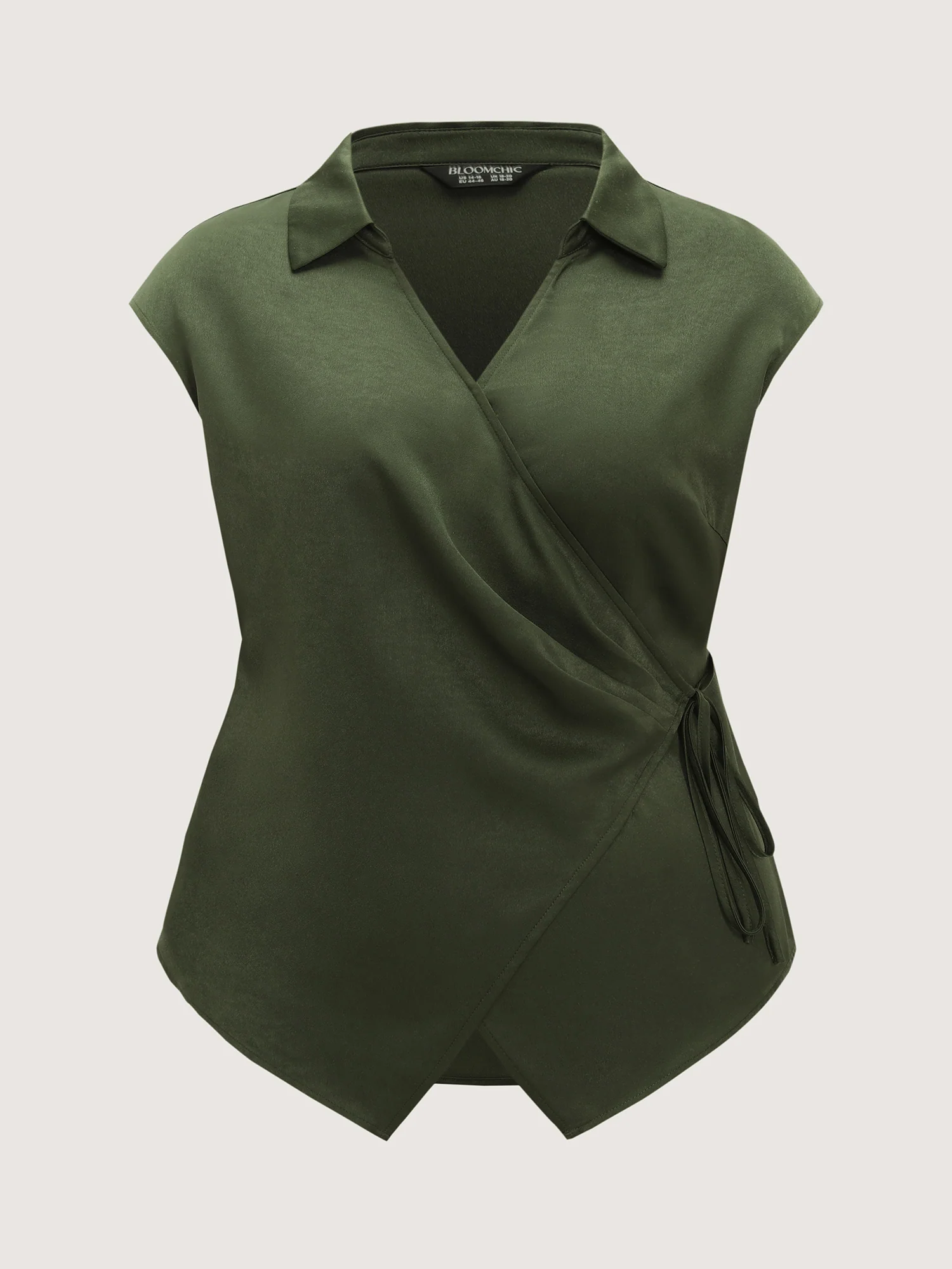 Asymmetric Hem Collared Wrap Blouse - Image 7