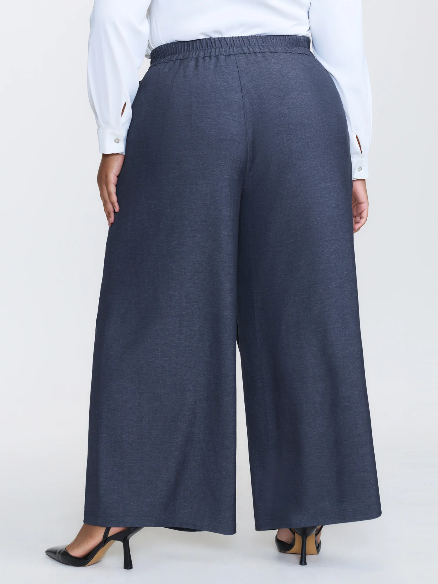 Asymmetrical Belted Denim-Like Pants - Image 4