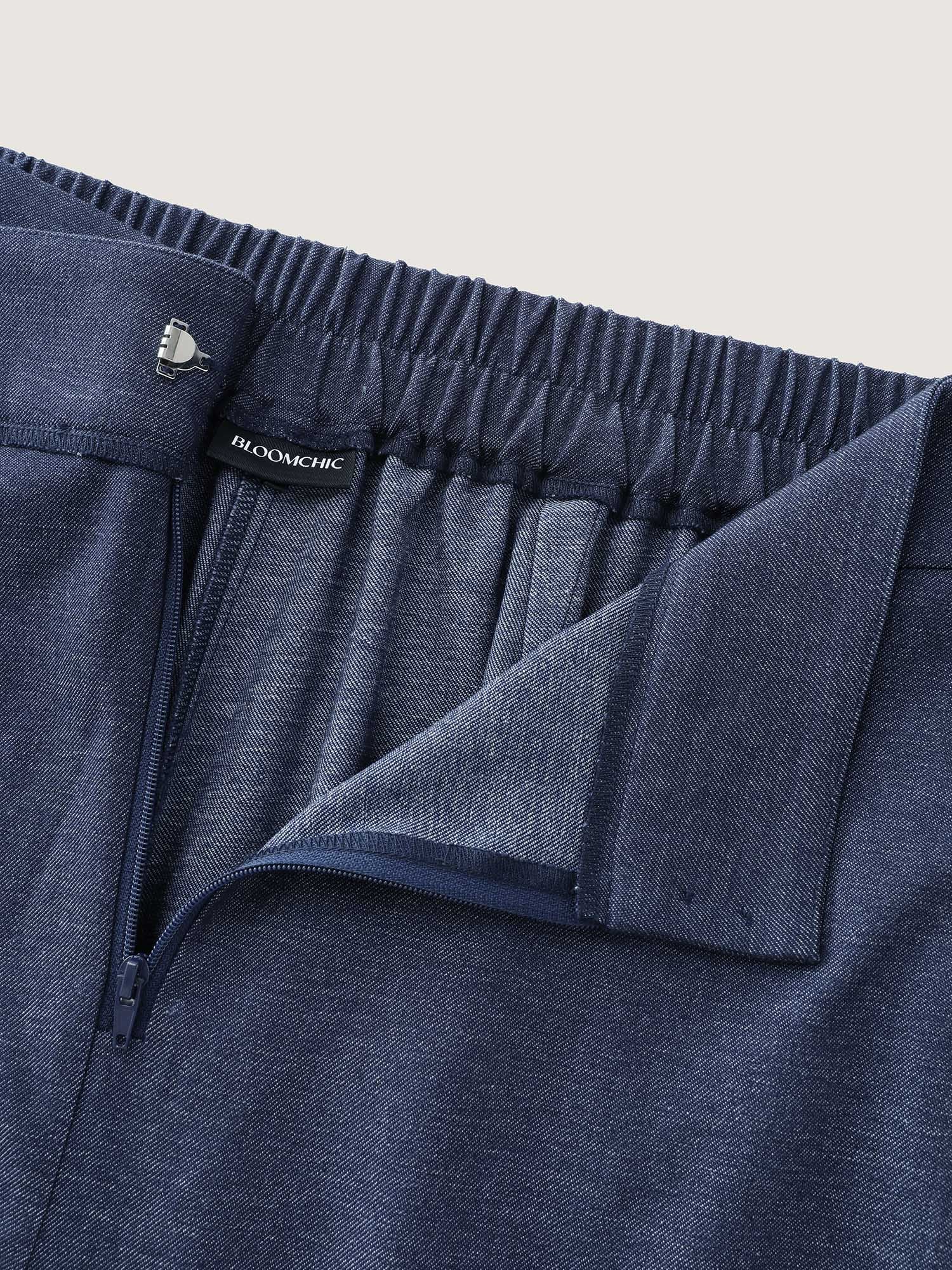 Asymmetrical Belted Denim-Like Pants - Image 5