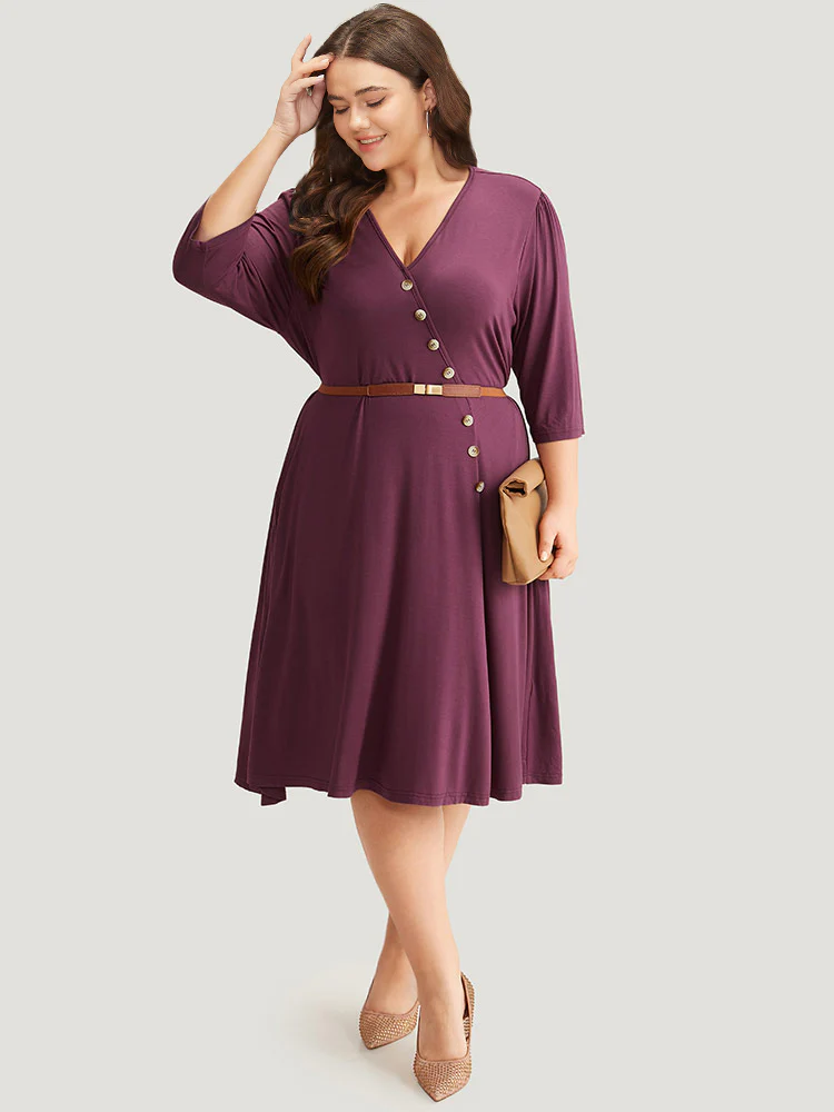 Asymmetrical Button Detail Ruffle Hem Dress - Image 2
