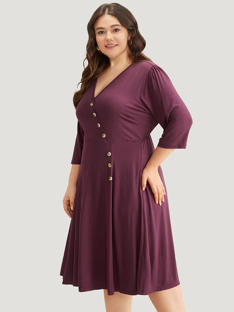 Asymmetrical Button Detail Ruffle Hem Dress - Image 3