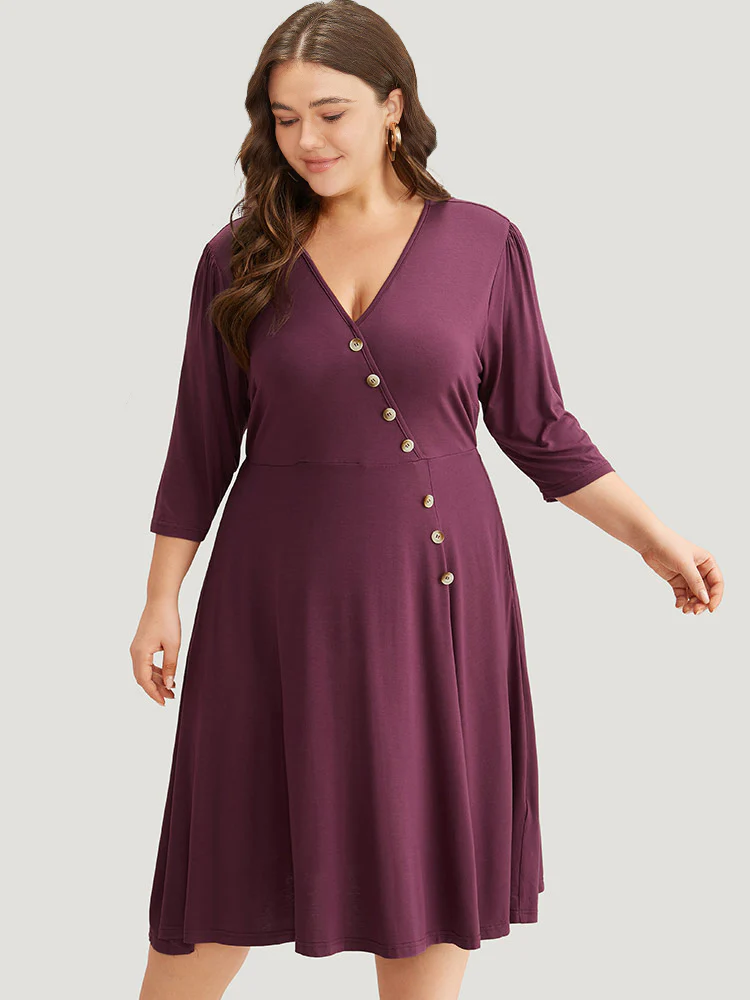 Asymmetrical Button Detail Ruffle Hem Dress - Image 4