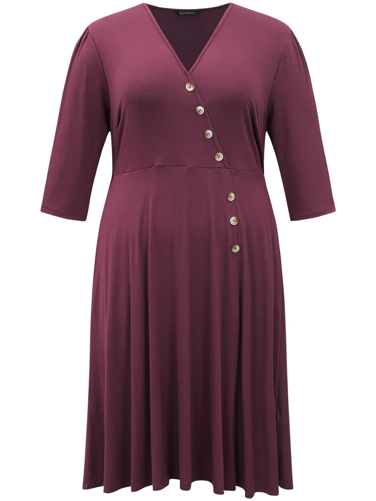 Asymmetrical Button Detail Ruffle Hem Dress - Image 8