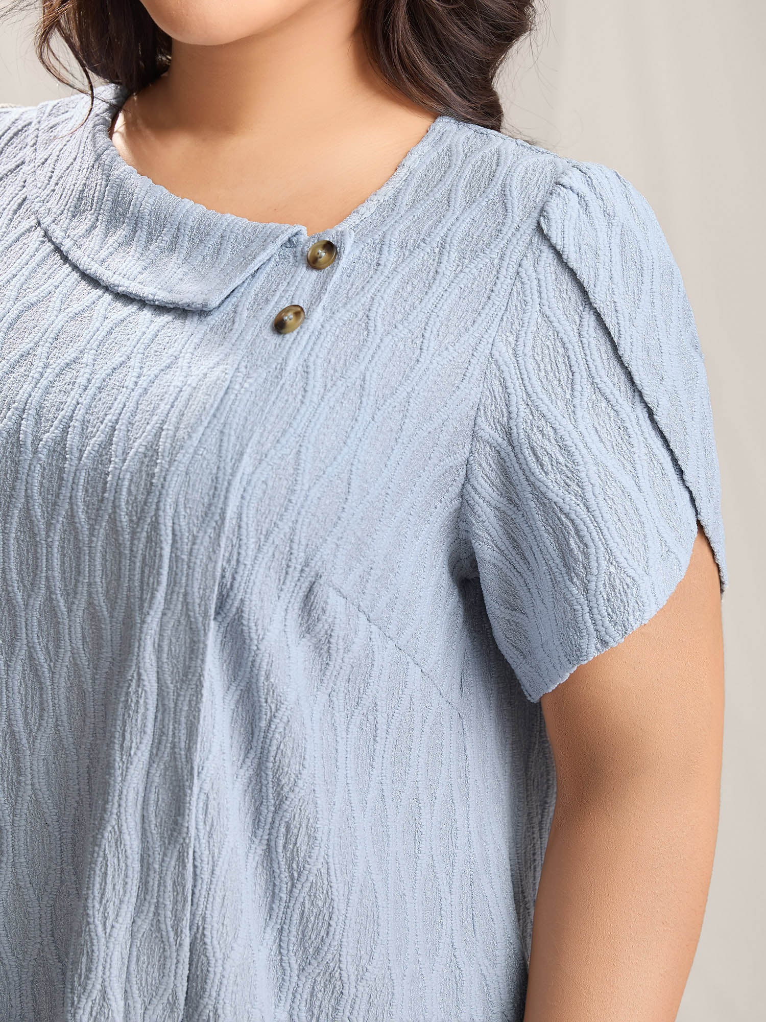 Asymmetrical Collar Textured Plain Blouse - Image 2