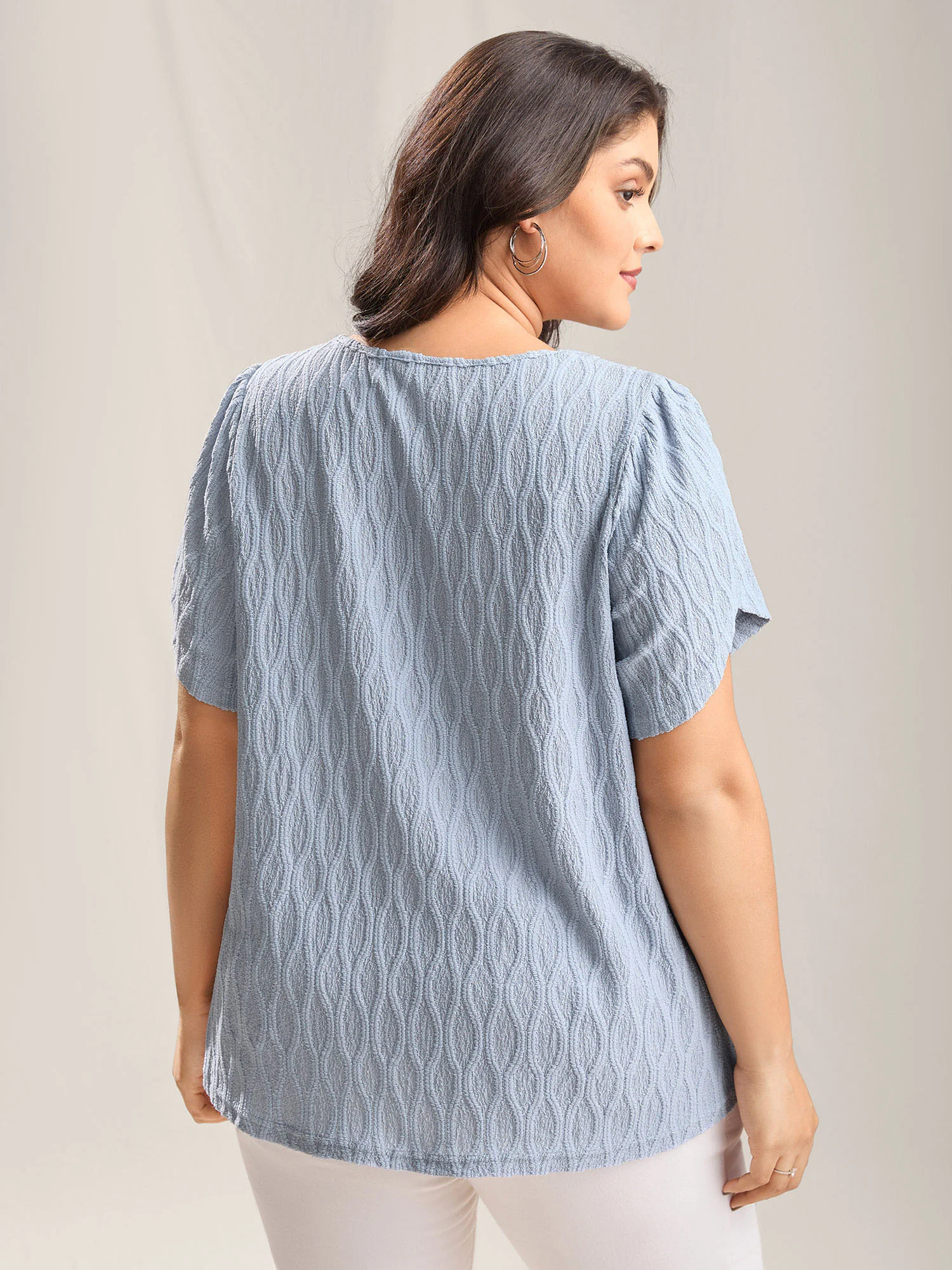 Asymmetrical Collar Textured Plain Blouse - Image 4