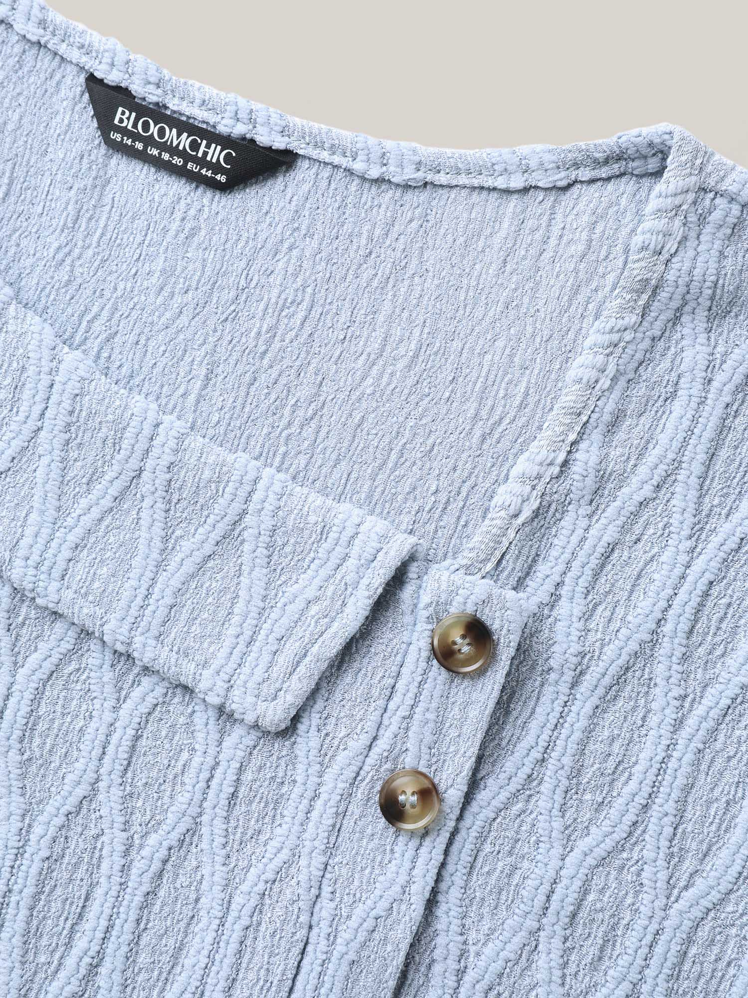 Asymmetrical Collar Textured Plain Blouse - Image 5