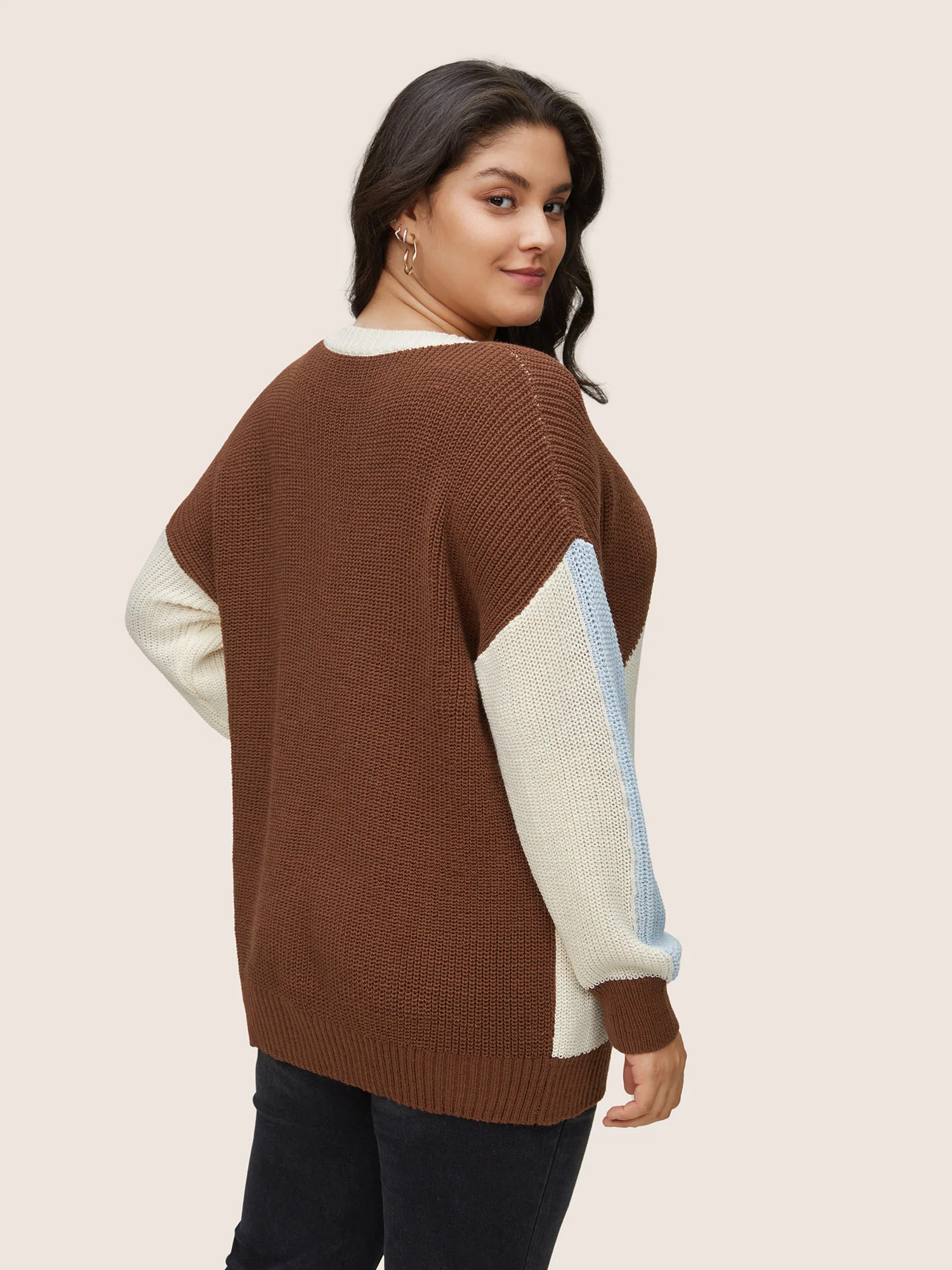 Asymmetrical Colorblock Contrast Drop Shoulder Pullover - Image 2