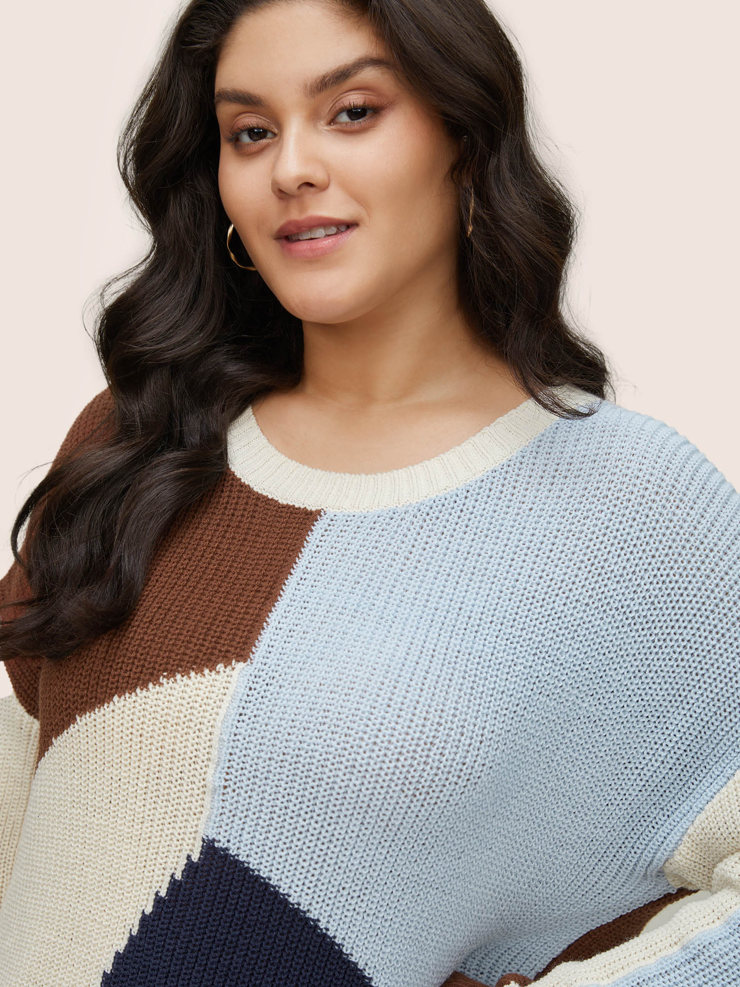 Asymmetrical Colorblock Contrast Drop Shoulder Pullover - Image 4