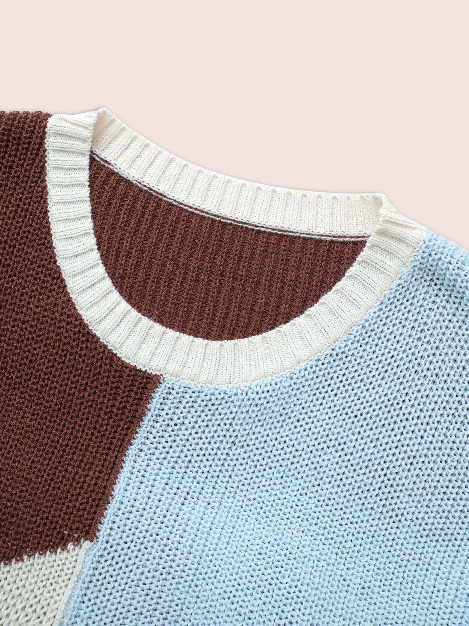 Asymmetrical Colorblock Contrast Drop Shoulder Pullover - Image 5