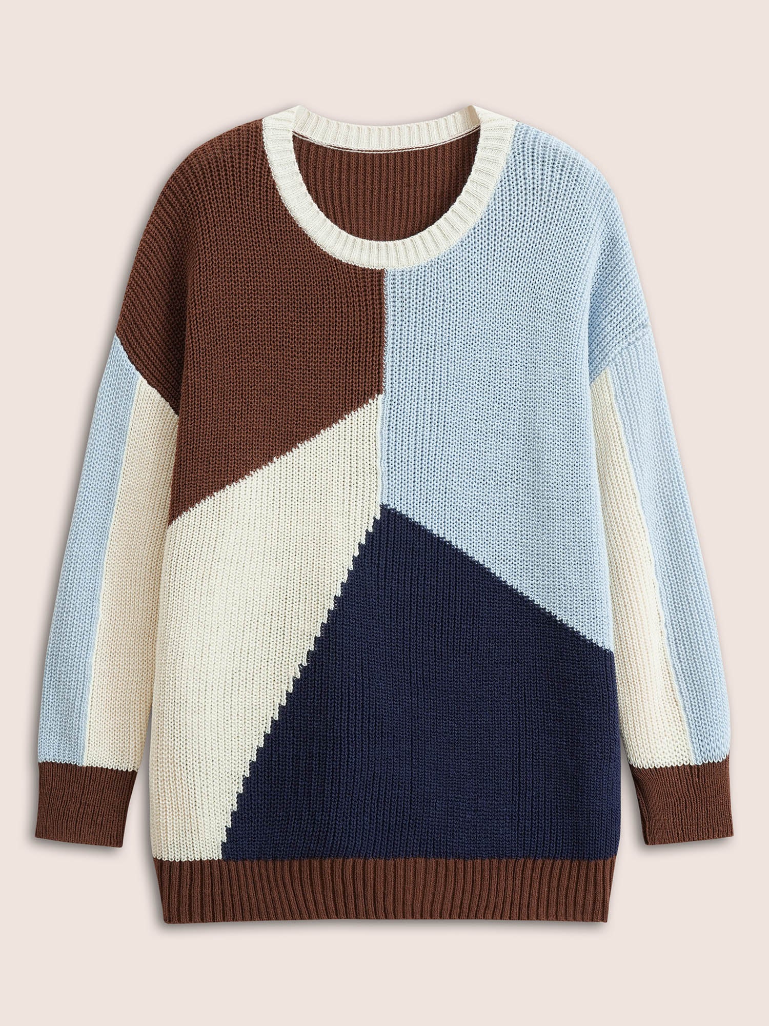 Asymmetrical Colorblock Contrast Drop Shoulder Pullover - Image 7