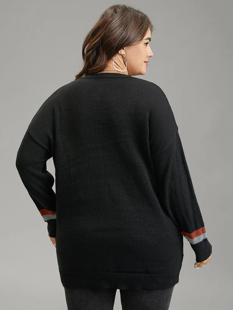 Asymmetrical Colorblock Contrast Drop Shoulder Pullover - Image 2