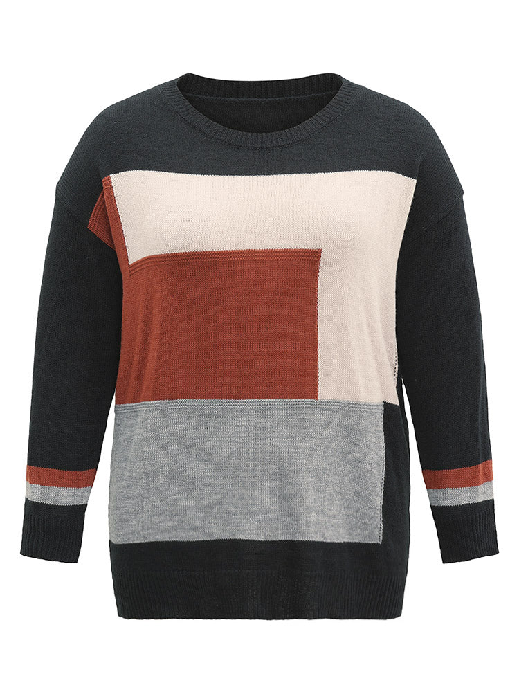 Asymmetrical Colorblock Contrast Drop Shoulder Pullover - Image 6