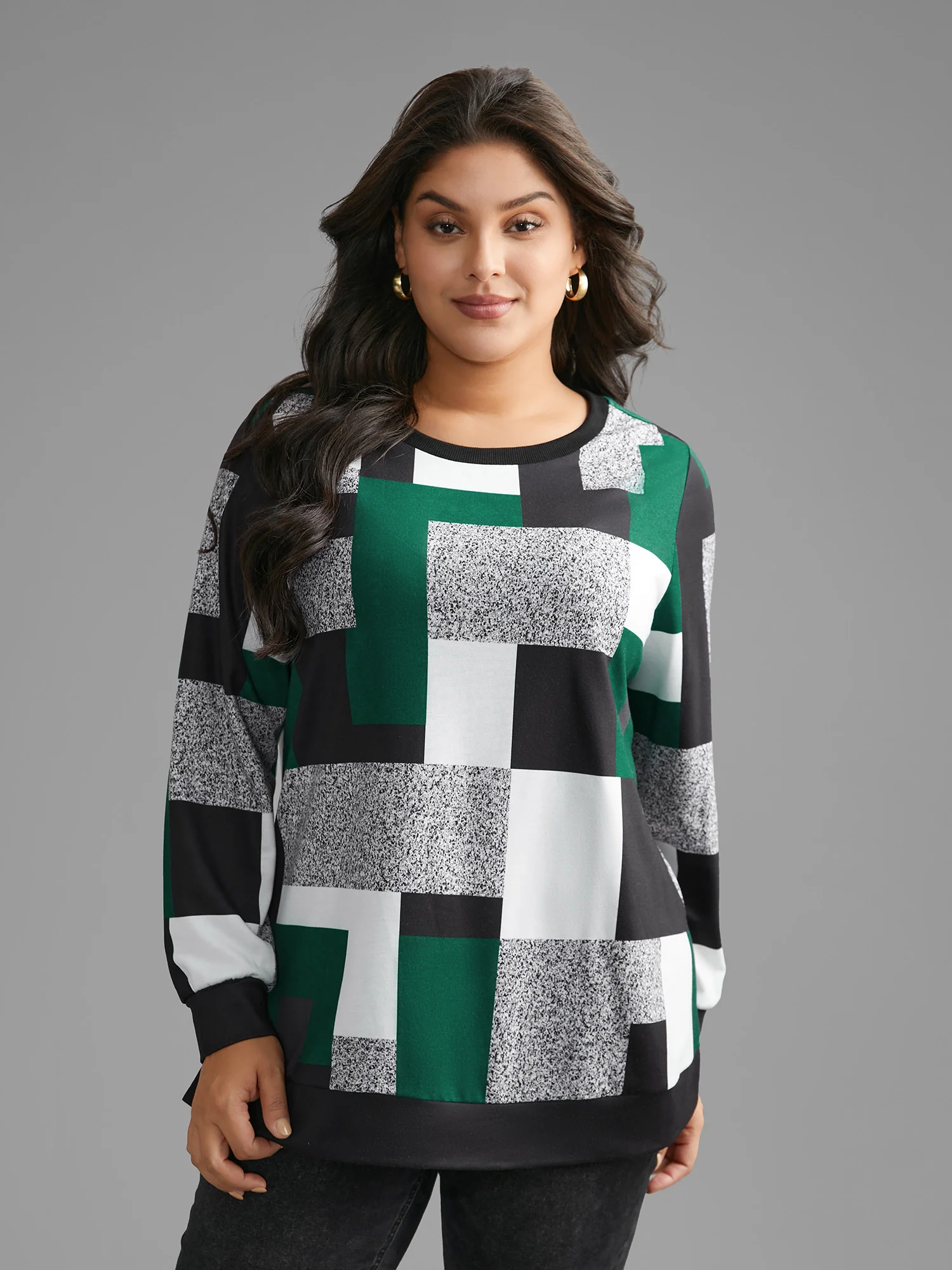 Asymmetrical Colorblock Contrast Slit Hem Sweatshirt - Image 2