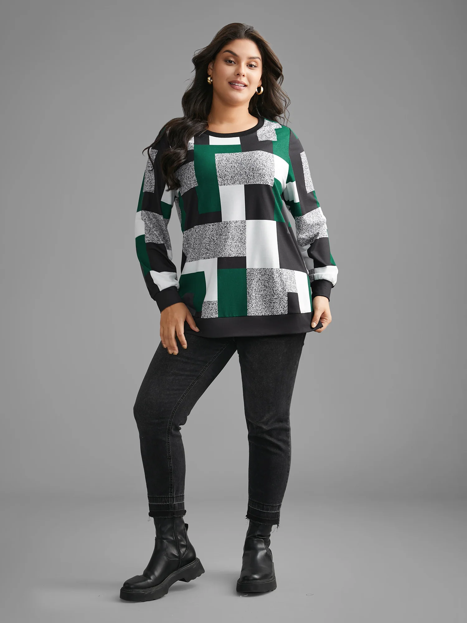 Asymmetrical Colorblock Contrast Slit Hem Sweatshirt - Image 4