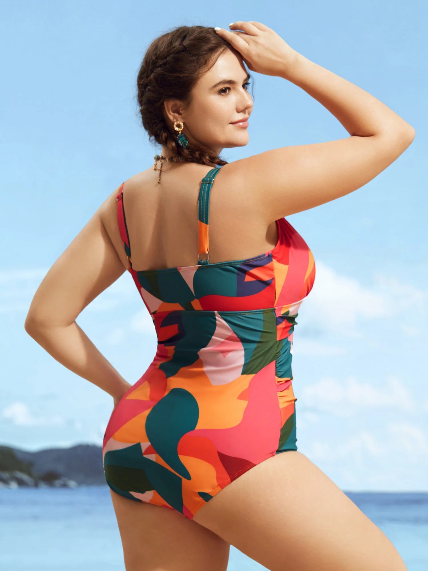 Asymmetrical Colorblock Contrast Ties One Piece Swimsuit - Image 2