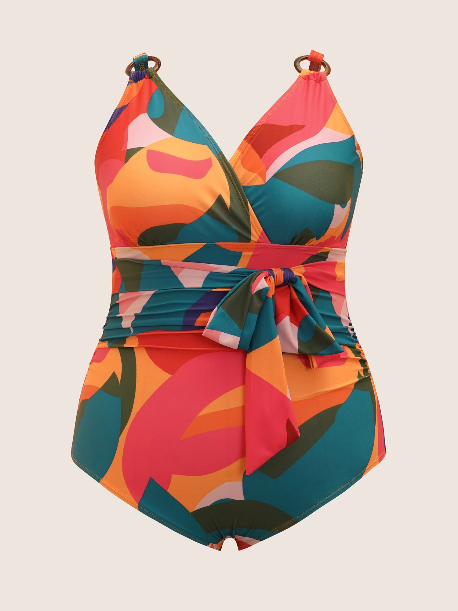 Asymmetrical Colorblock Contrast Ties One Piece Swimsuit - Image 7