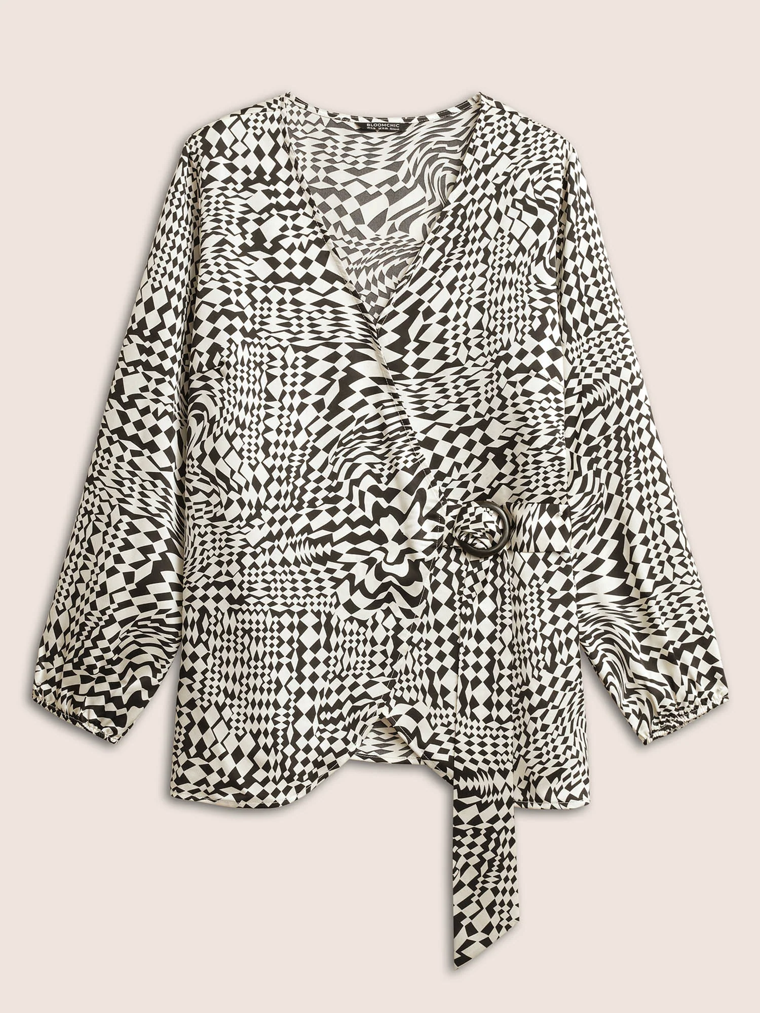 Asymmetrical Geometric Wrap Button Detail Blouse - Image 8