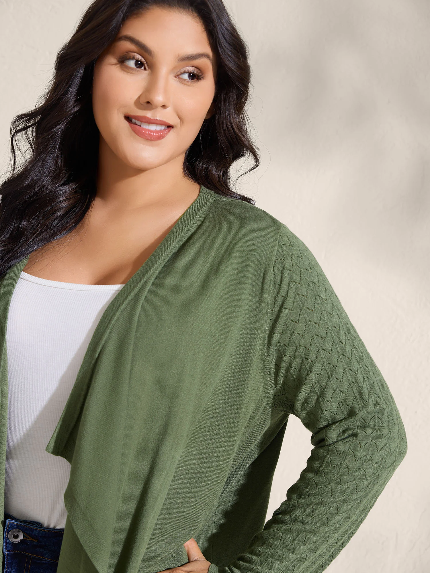 Asymmetrical Hem Cut-Out Knit Cardigan - Image 2