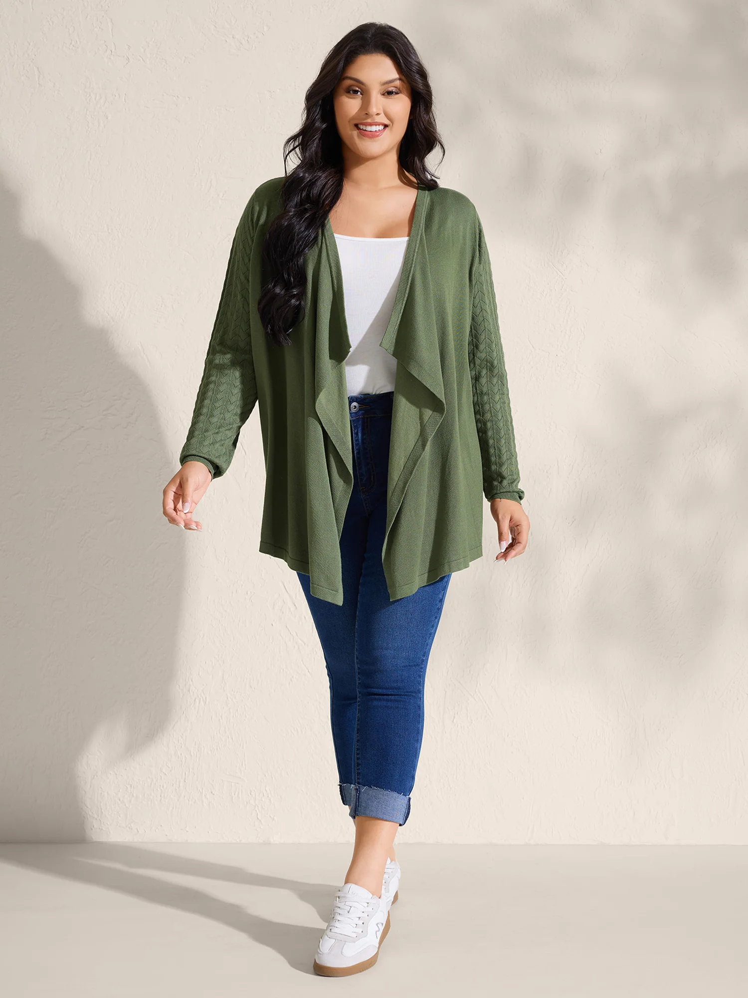 Asymmetrical Hem Cut-Out Knit Cardigan - Image 3