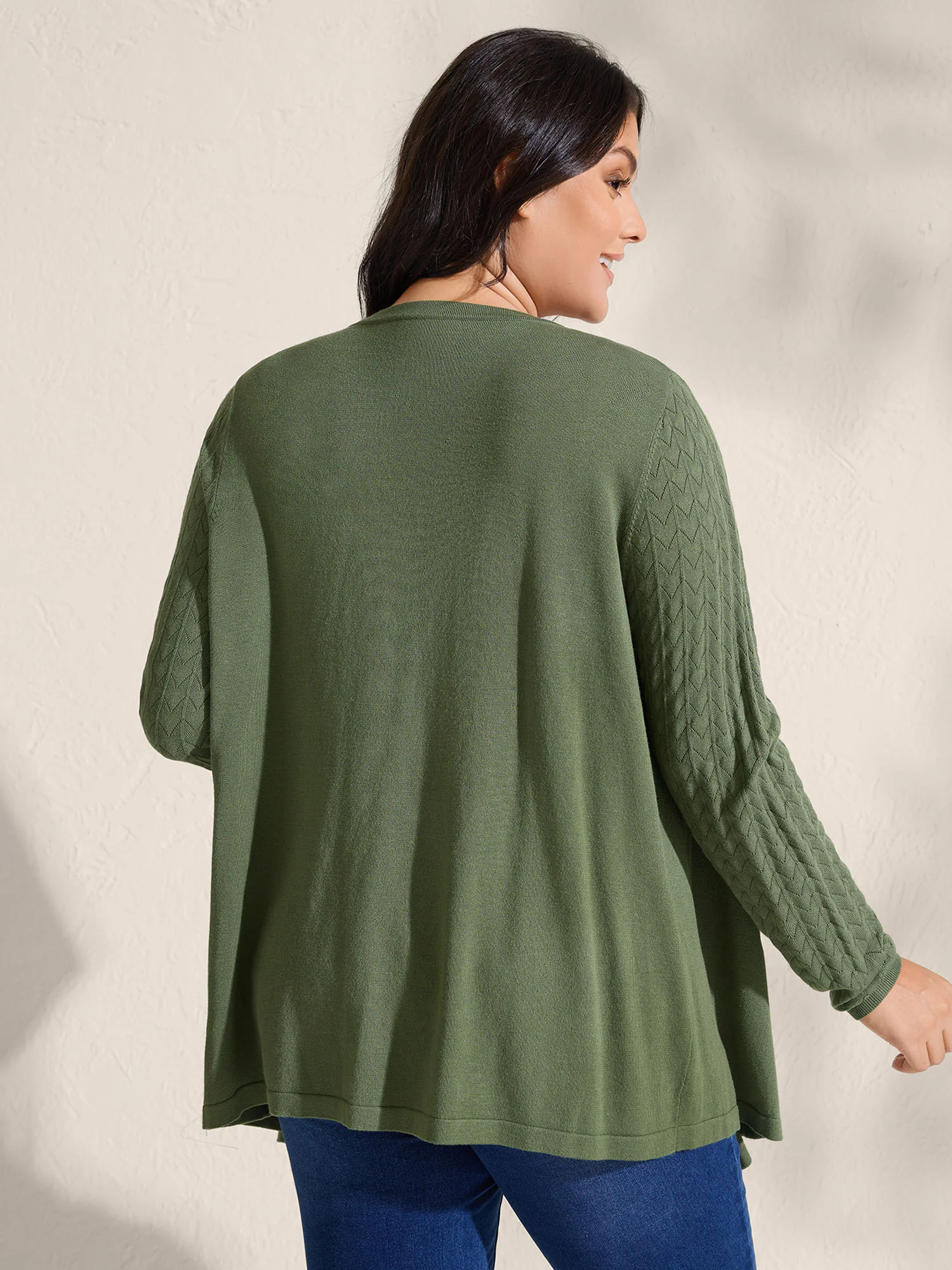 Asymmetrical Hem Cut-Out Knit Cardigan - Image 4