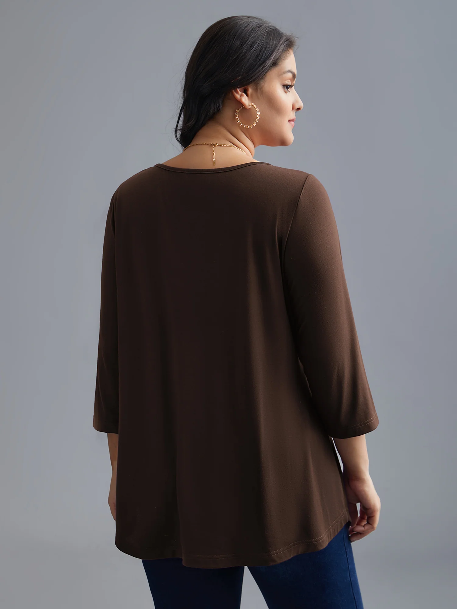Asymmetrical Hem Overlap Long T-shirt - Image 12