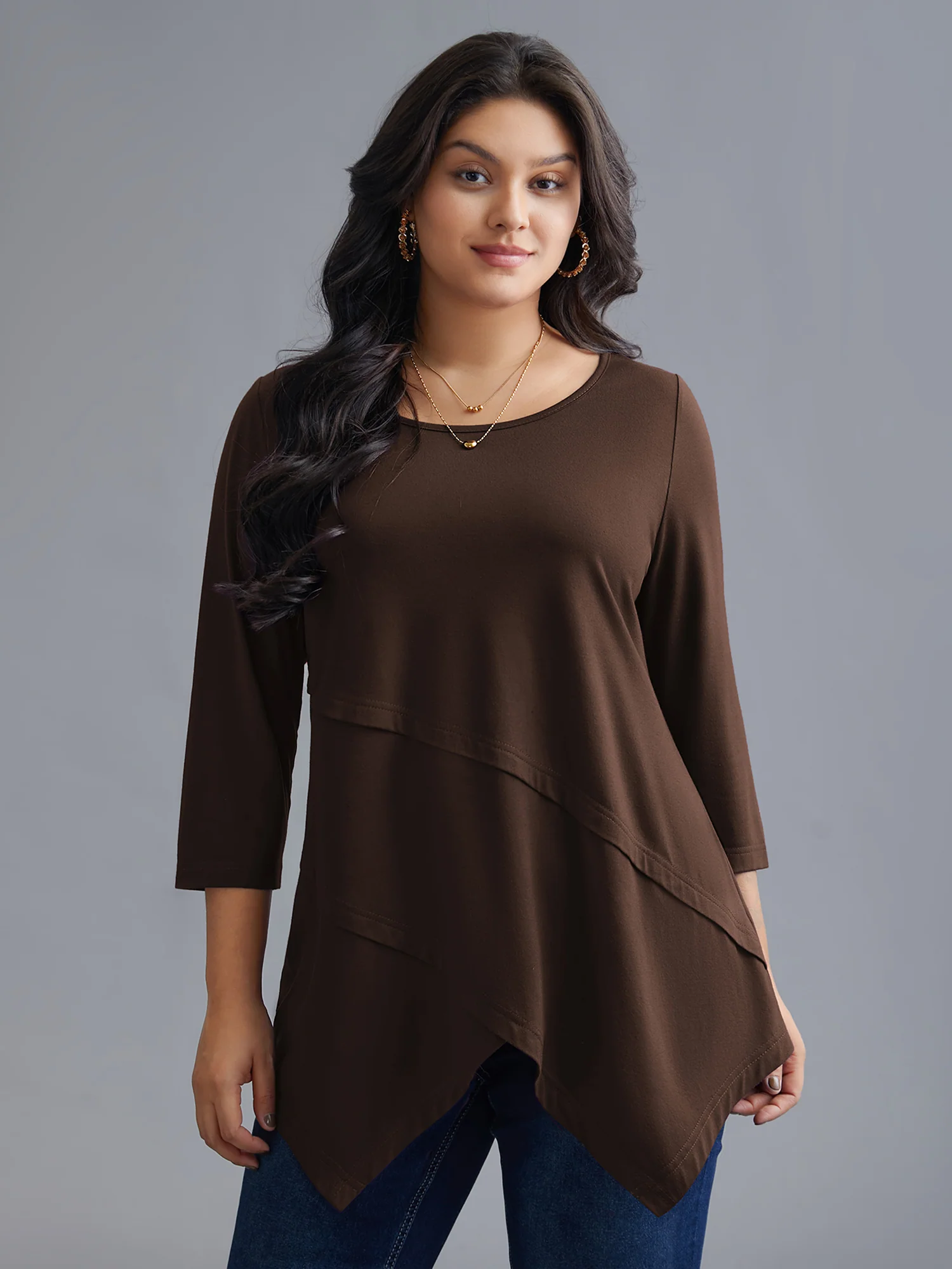 Asymmetrical Hem Overlap Long T-shirt - Image 8