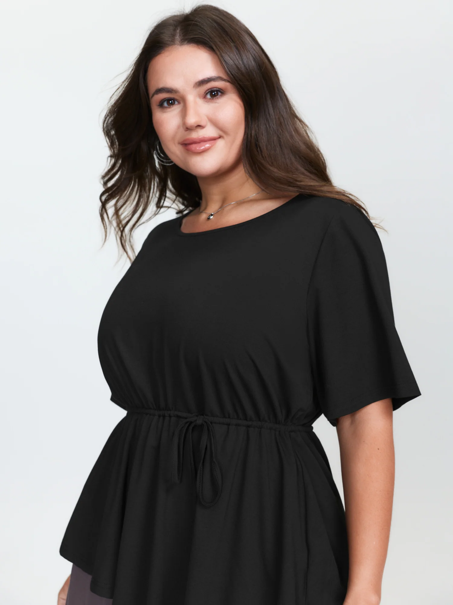 Asymmetrical Hem Waist-Tie Knit Top - Image 2