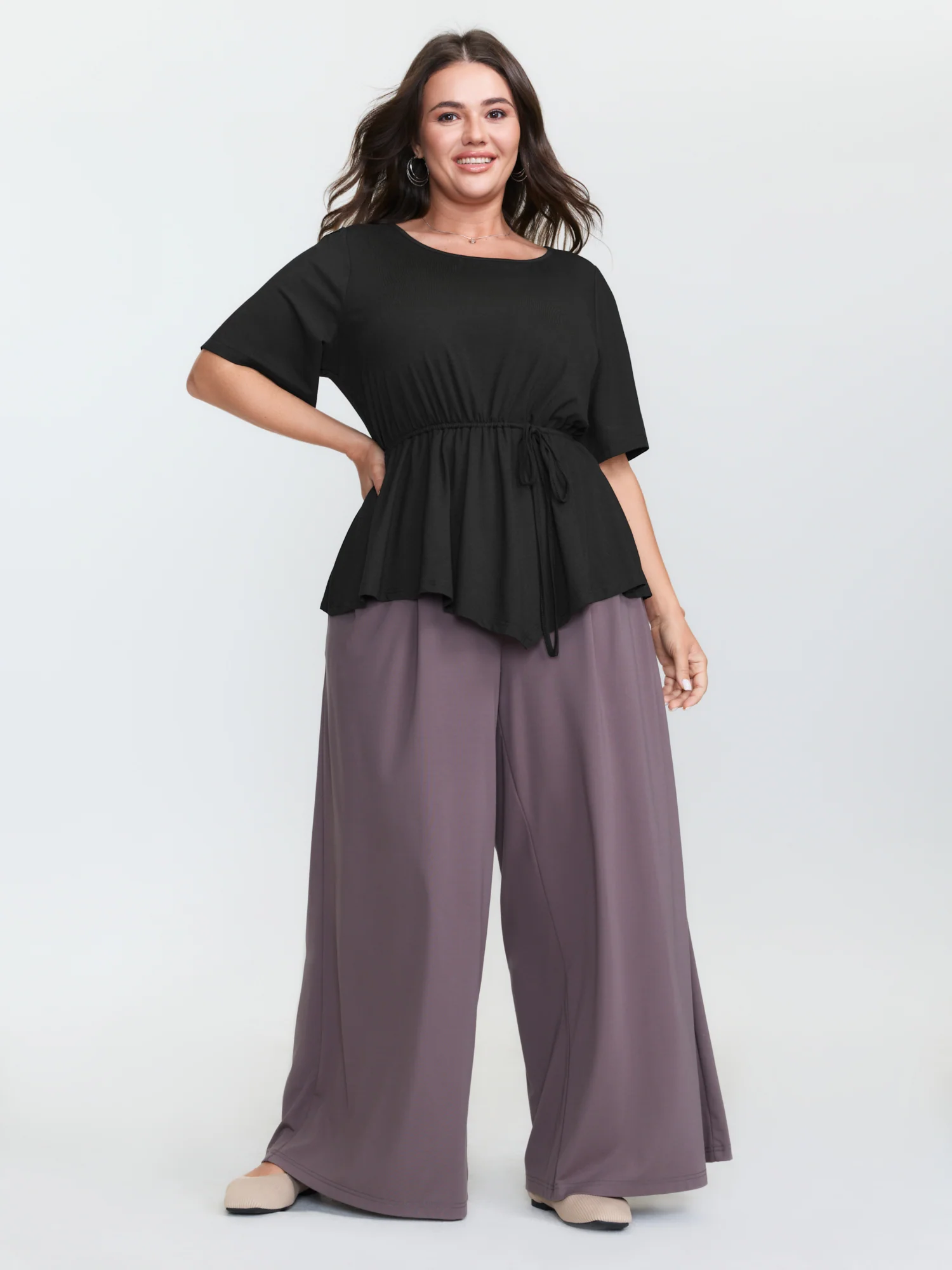 Asymmetrical Hem Waist-Tie Knit Top - Image 3