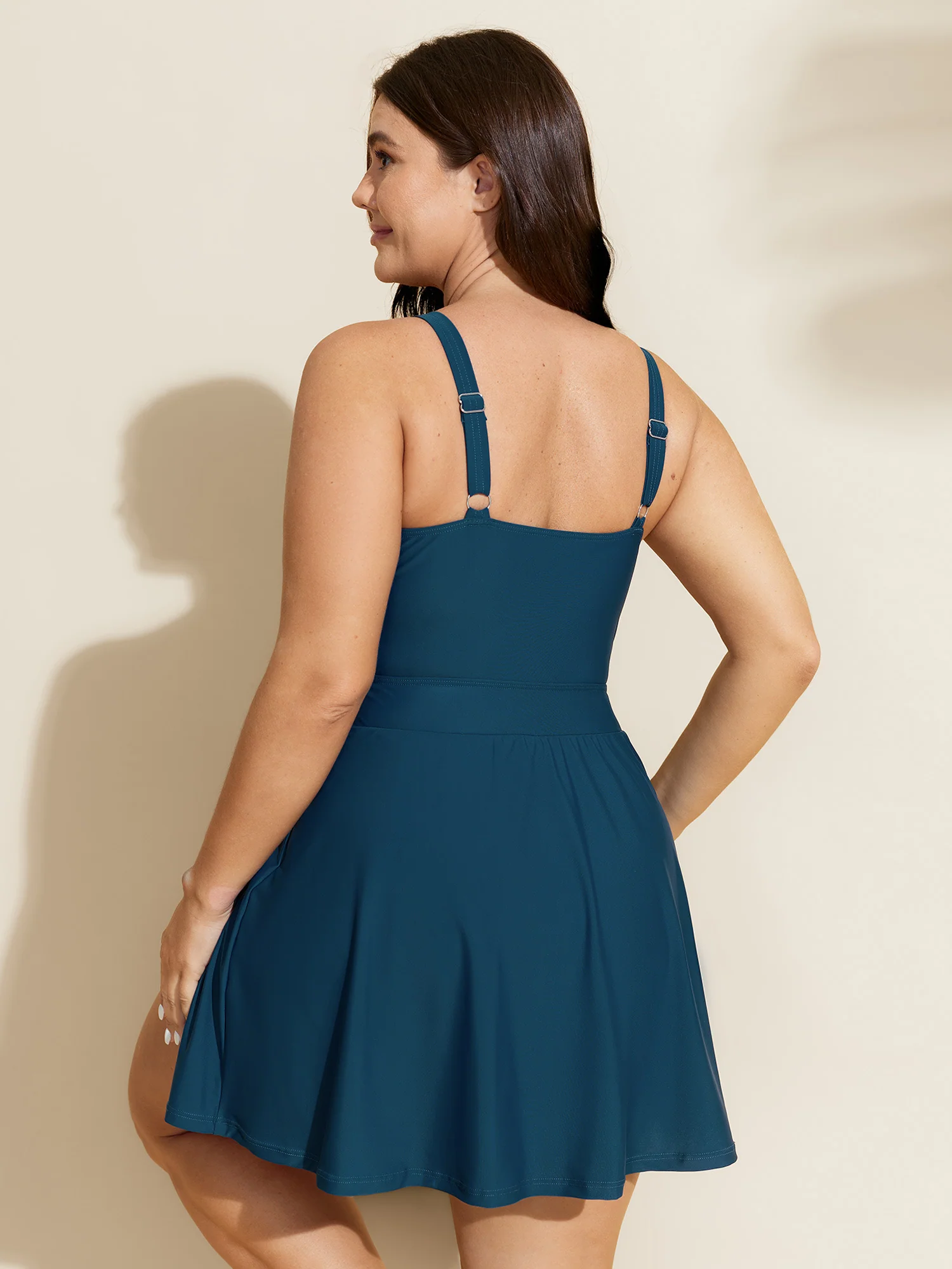 Asymmetrical High Neckline Knotted Swim Dress - Image 5