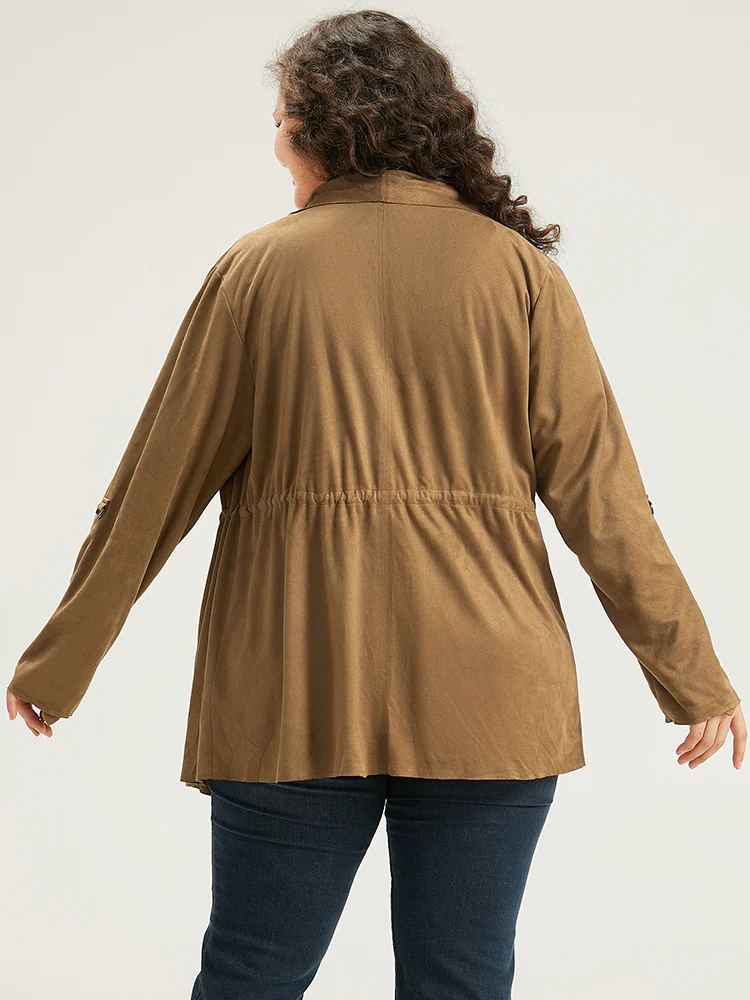 Asymmetrical Neck Drawstring Tab Sleeve Coat - Image 2
