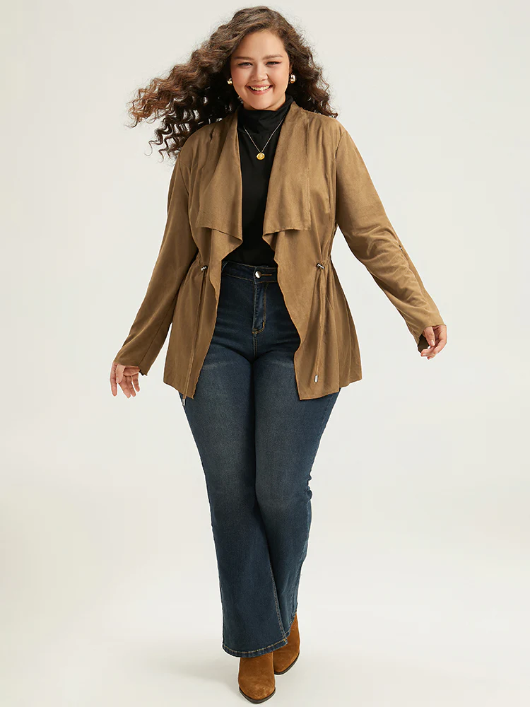 Asymmetrical Neck Drawstring Tab Sleeve Coat - Image 4