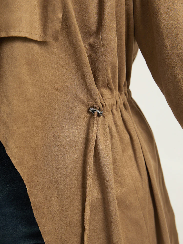 Asymmetrical Neck Drawstring Tab Sleeve Coat - Image 7