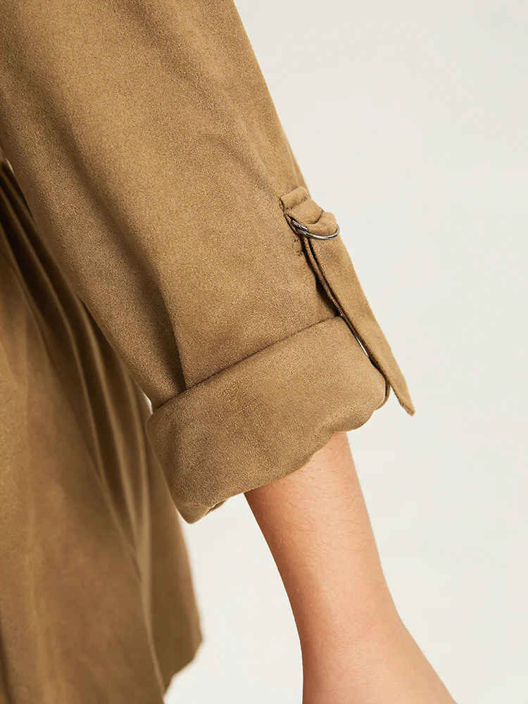Asymmetrical Neck Drawstring Tab Sleeve Coat - Image 8