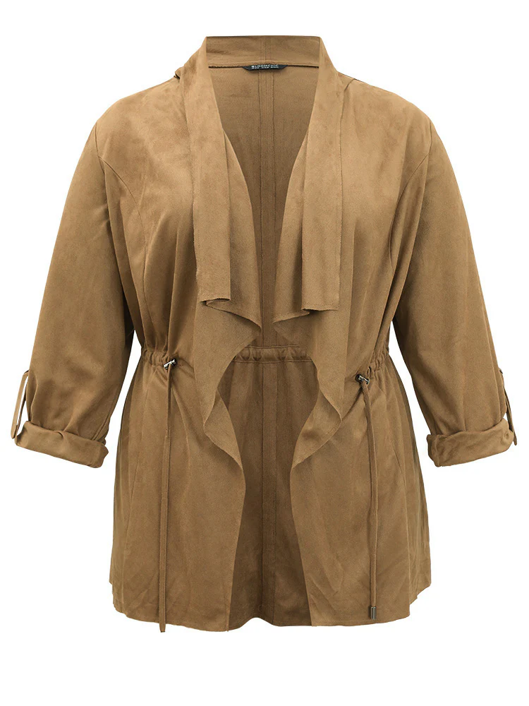Asymmetrical Neck Drawstring Tab Sleeve Coat - Image 9