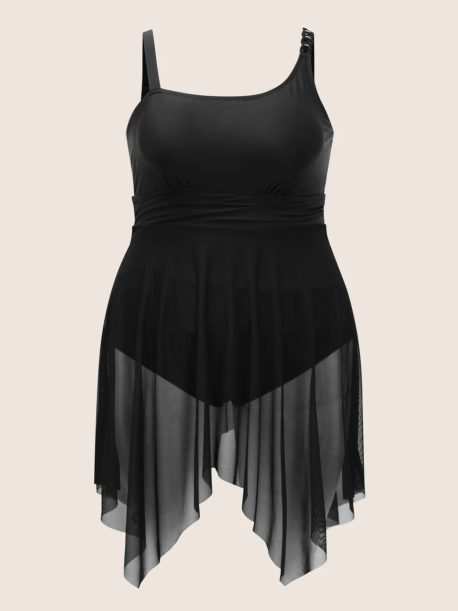 Asymmetrical Neck Mesh Patchwork Swim Dress - Image 6