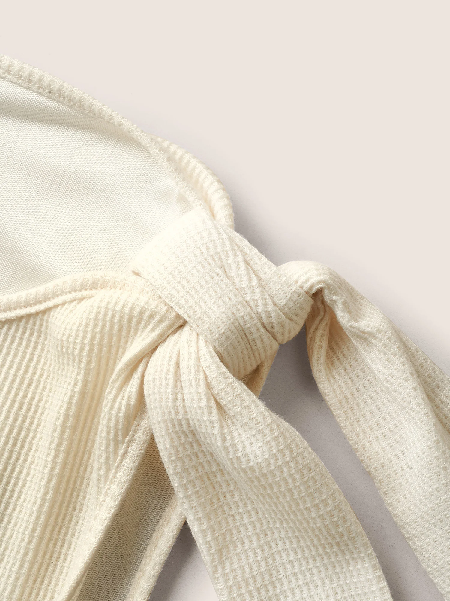 Asymmetrical Neck Waffle Knit Tie Knot Dress - Image 5