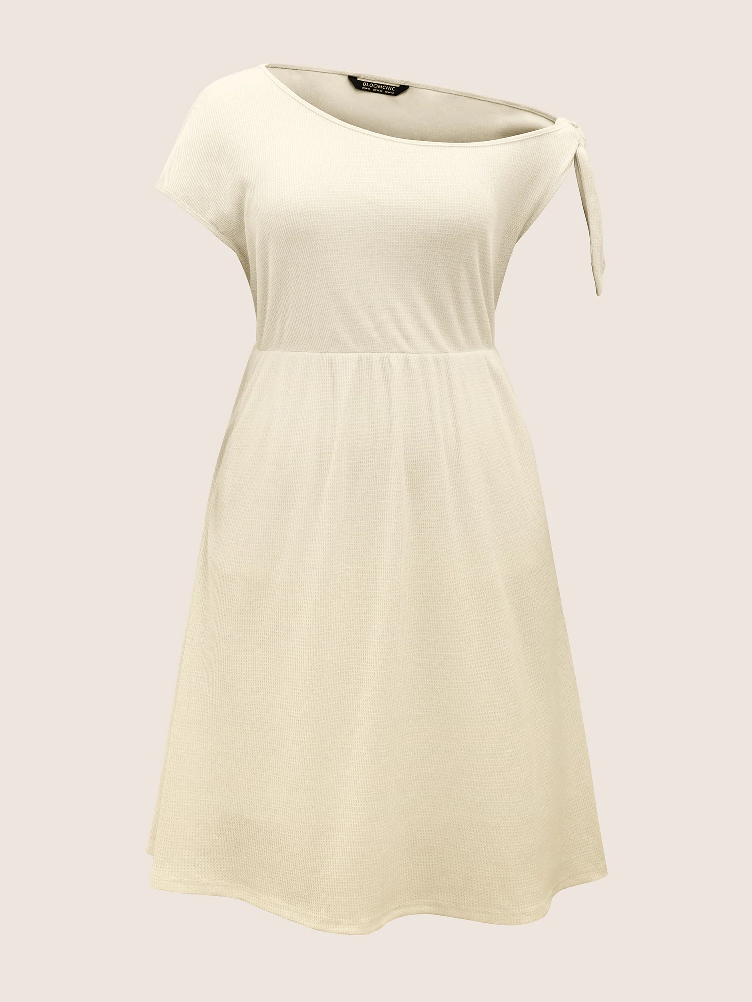 Asymmetrical Neck Waffle Knit Tie Knot Dress - Image 7