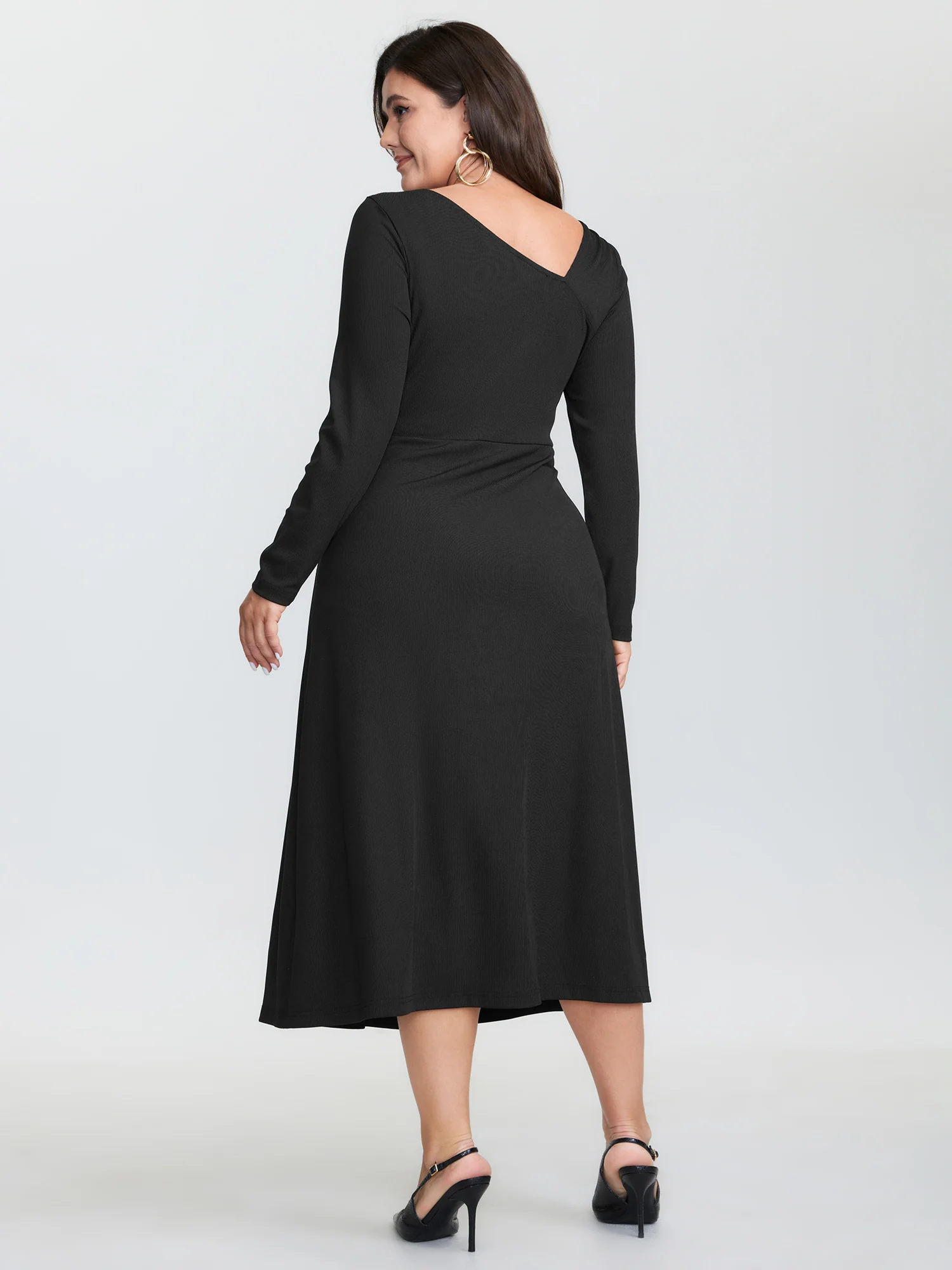 Asymmetrical Neckline Draped Knit Midi Dress - Image 5